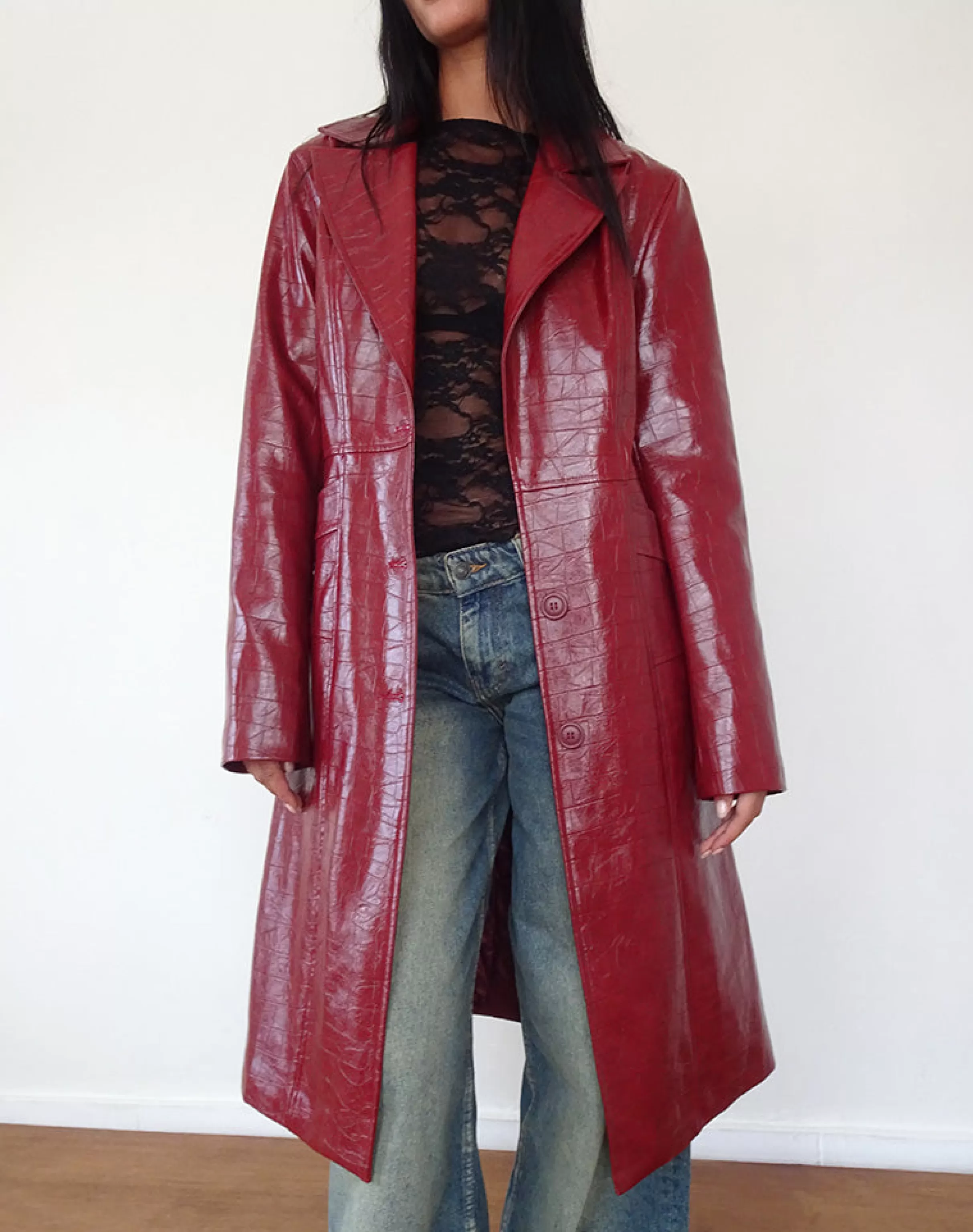 Best Sale Abigail Coat In Matte PU Croc Burgundy SALE COATS & JACKETS | TRENCH COATS