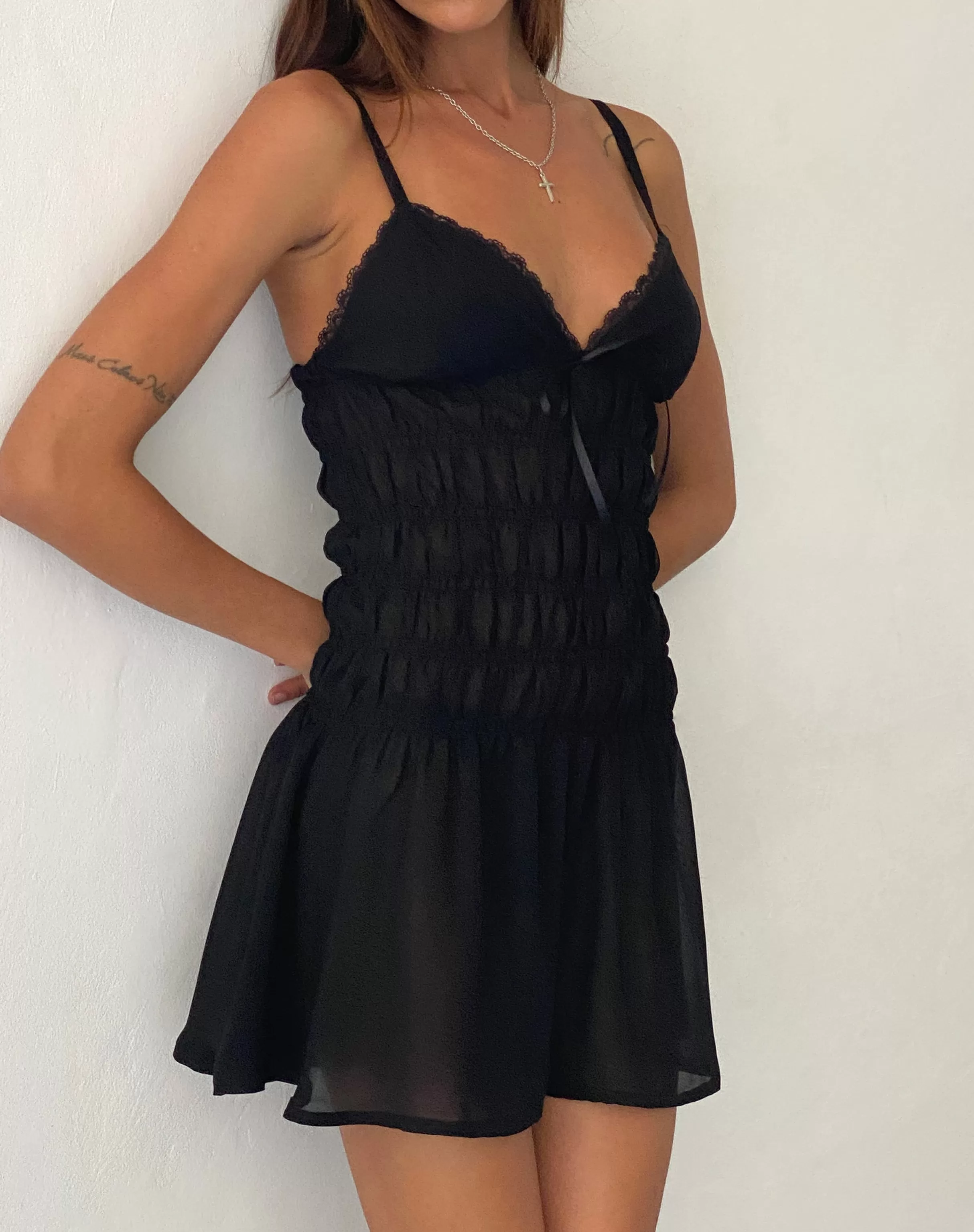 Cheap Axely Shirred Mini Dress In Chiffon Black SALE DRESSES | LITTLE BLACK DRESSES