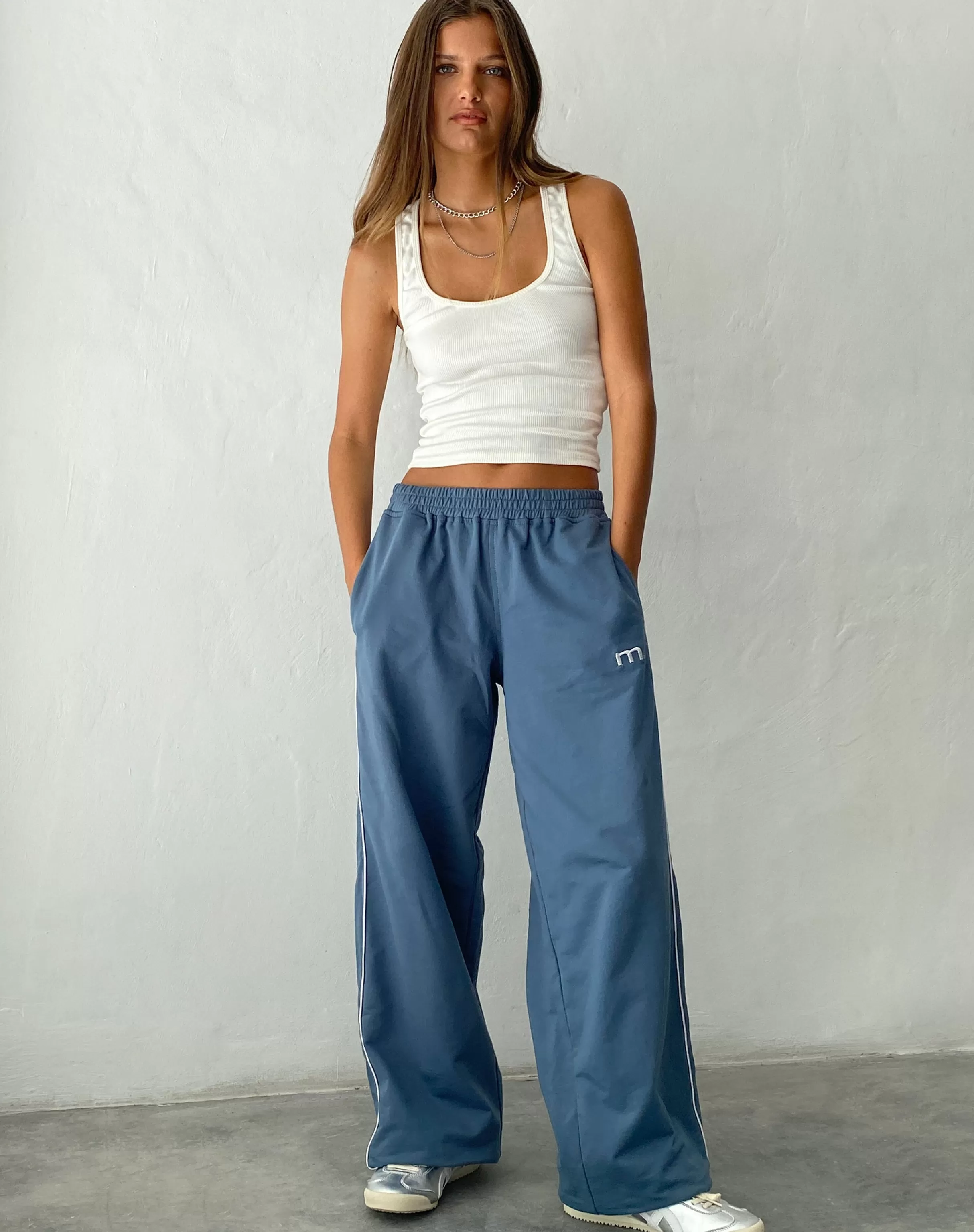 Outlet Benton Wide Leg Jogger In Blue With 'M' Embroidery LOUNGEWEAR | JOGGERS