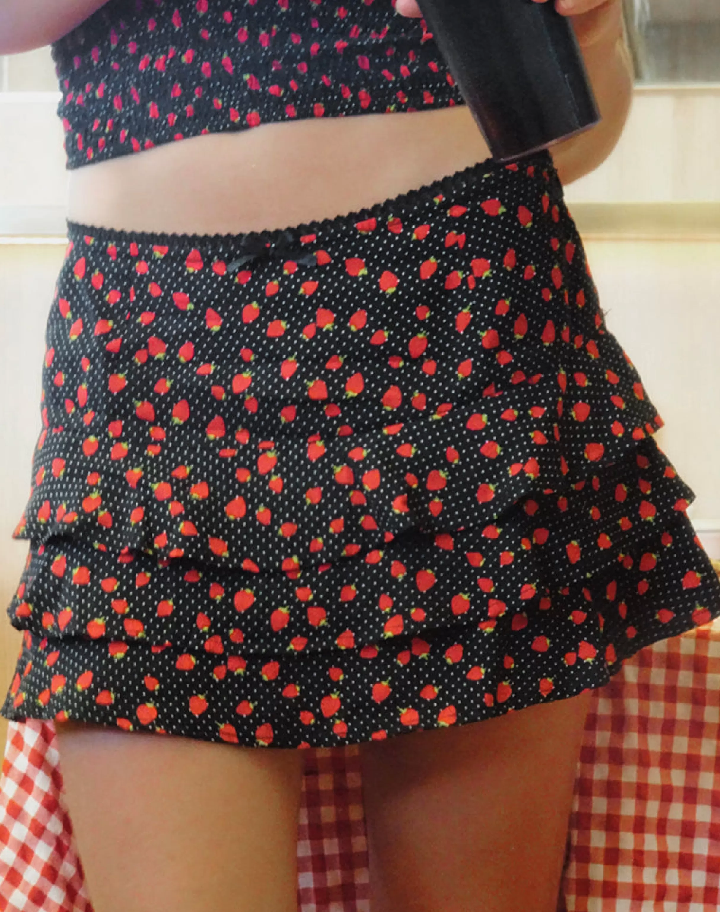 Clearance Camigi Mini Skirt In Strawberry Polka Black SWEET AS PIE | CO-ORDS