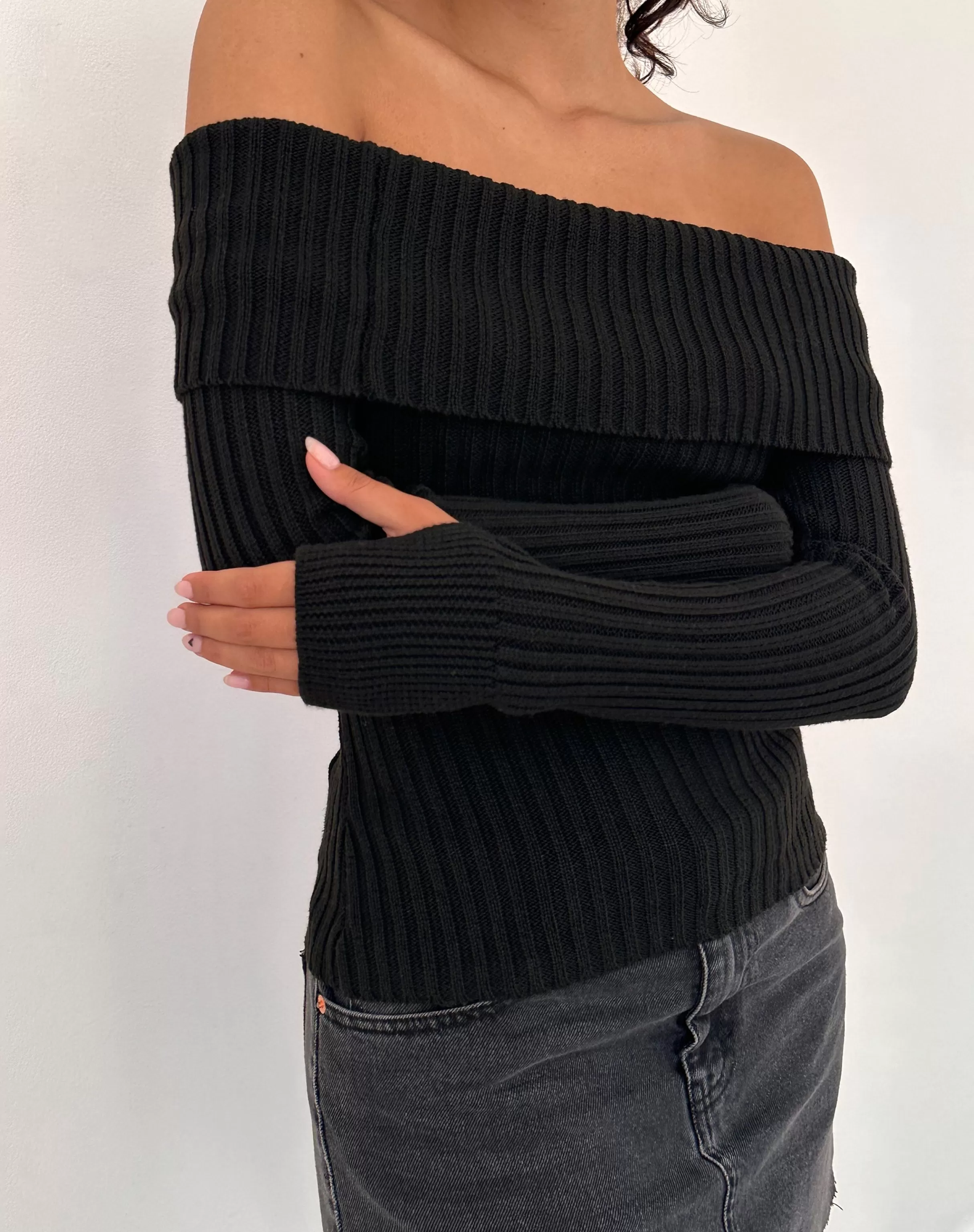 Hot Circe Off-Shoulder Long Sleeve Knit Top In JUMPERS