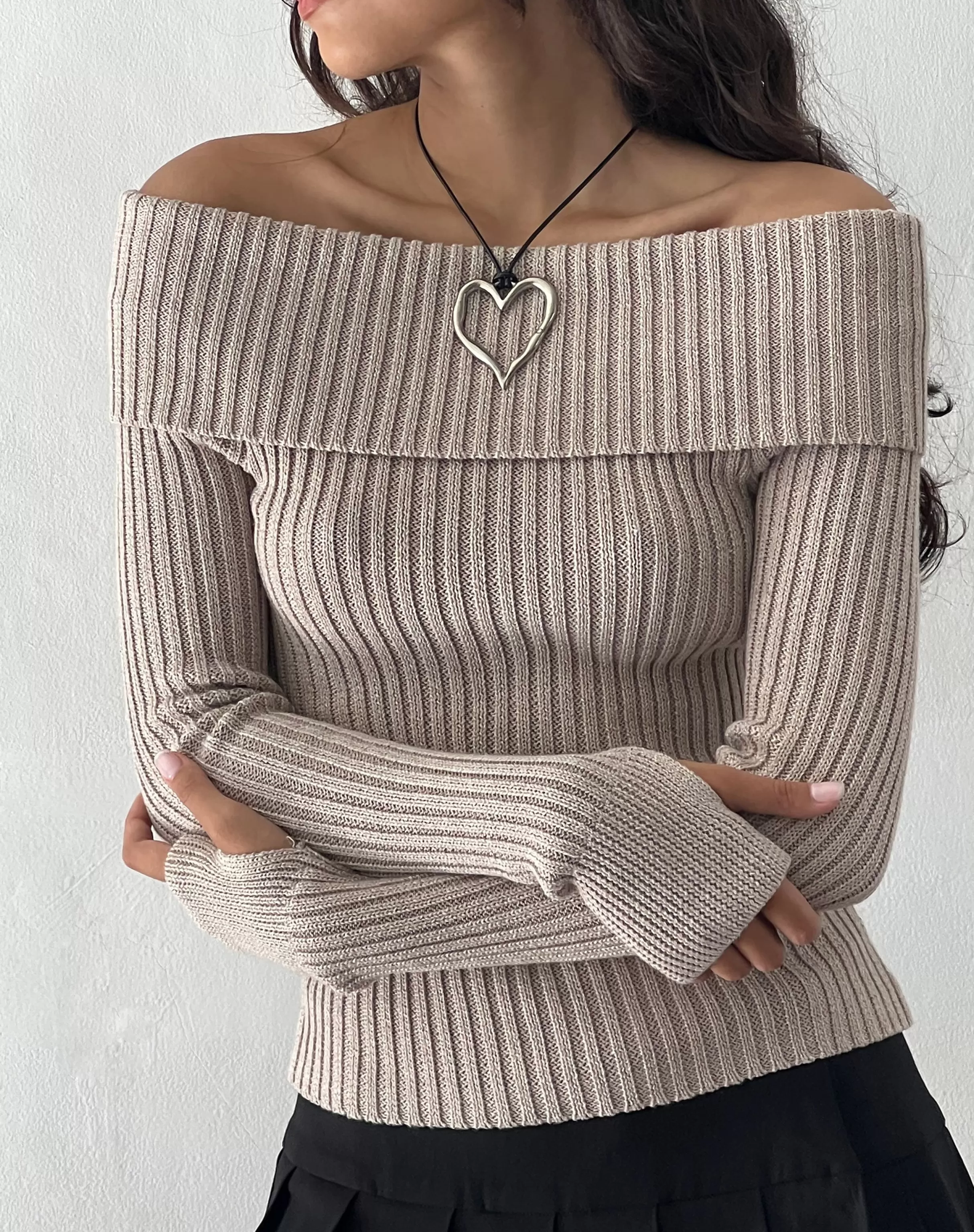 Clearance Circe Off-Shoulder Long Sleeve Knit Top In JUMPERS | LONG SLEEVE TOPS