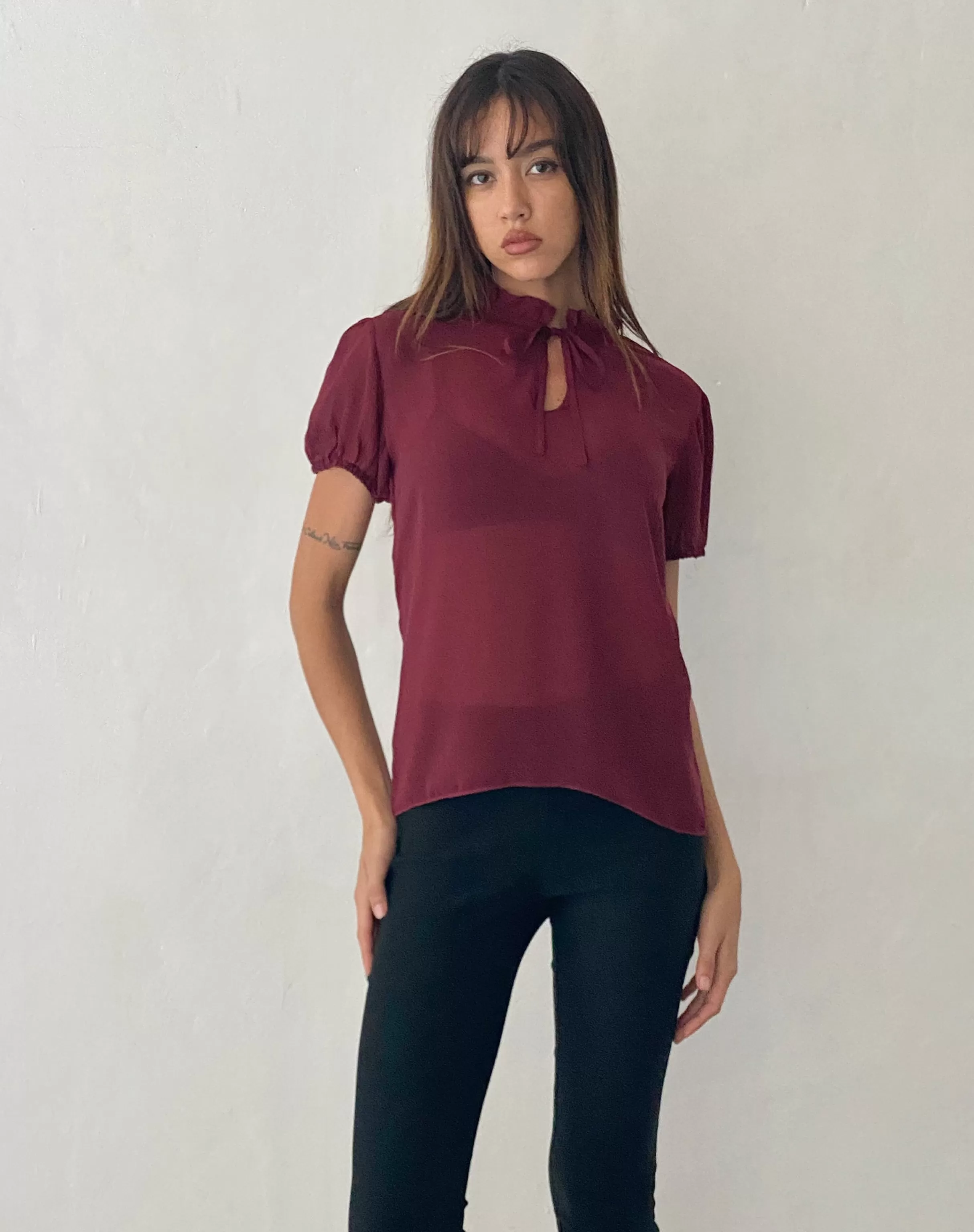 Discount Enzo High Neck Blouse In Oxblood Chiffon SALE TOPS | SHIRTS AND BLOUSES