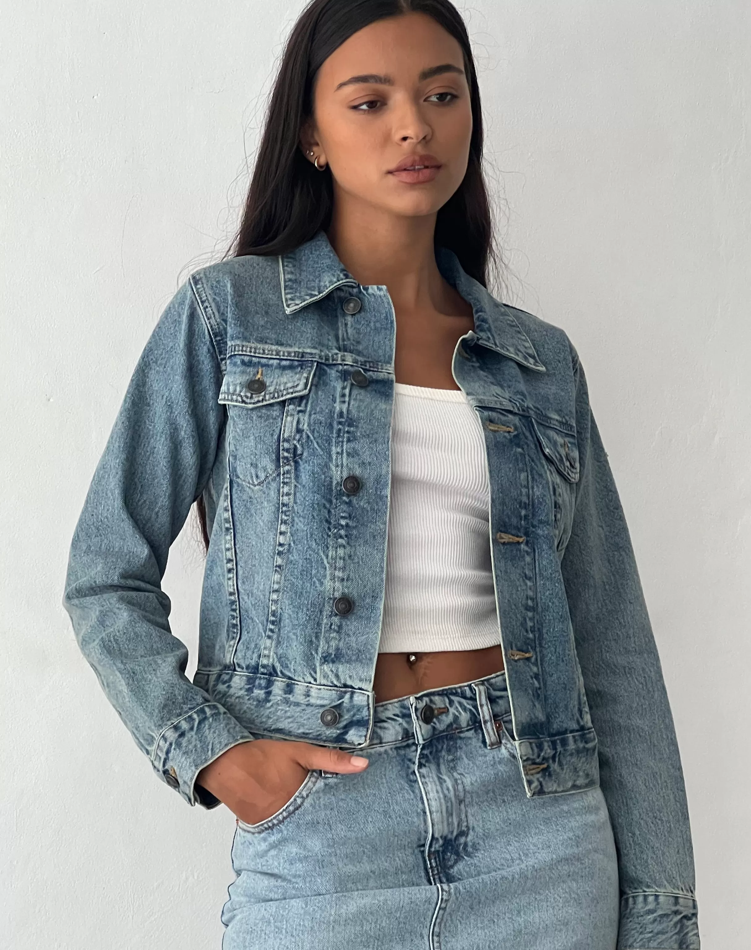 Clearance Fitted Denim Jacket In Blue Wash SALE COATS & JACKETS | JACKETS