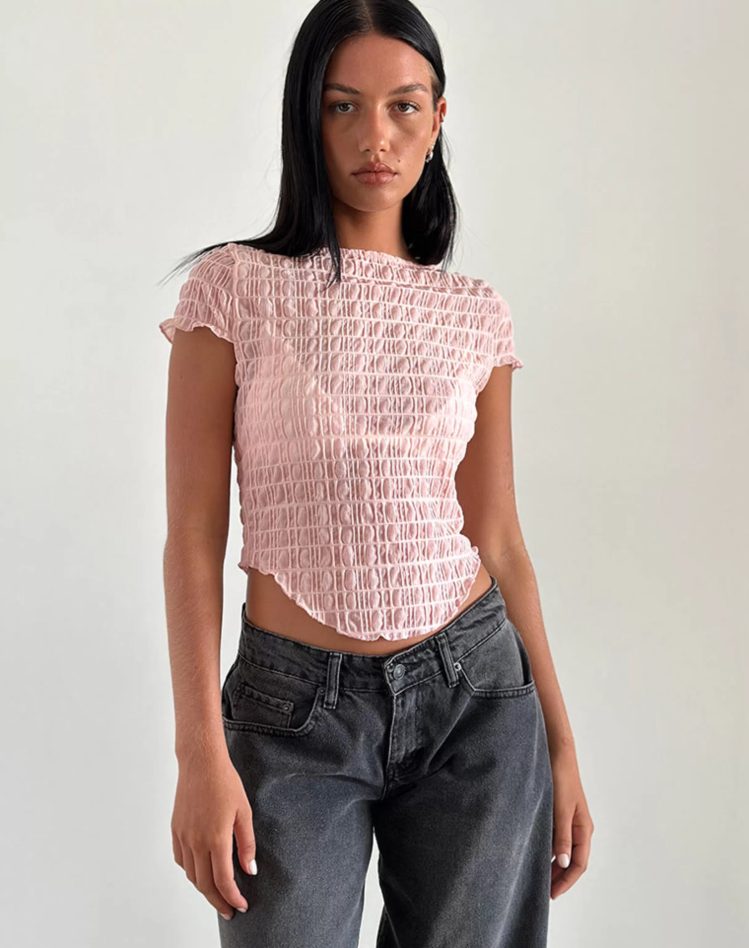 Best Georgia Textured Mesh Top In Blush Pink BASIC TOPS | TEES