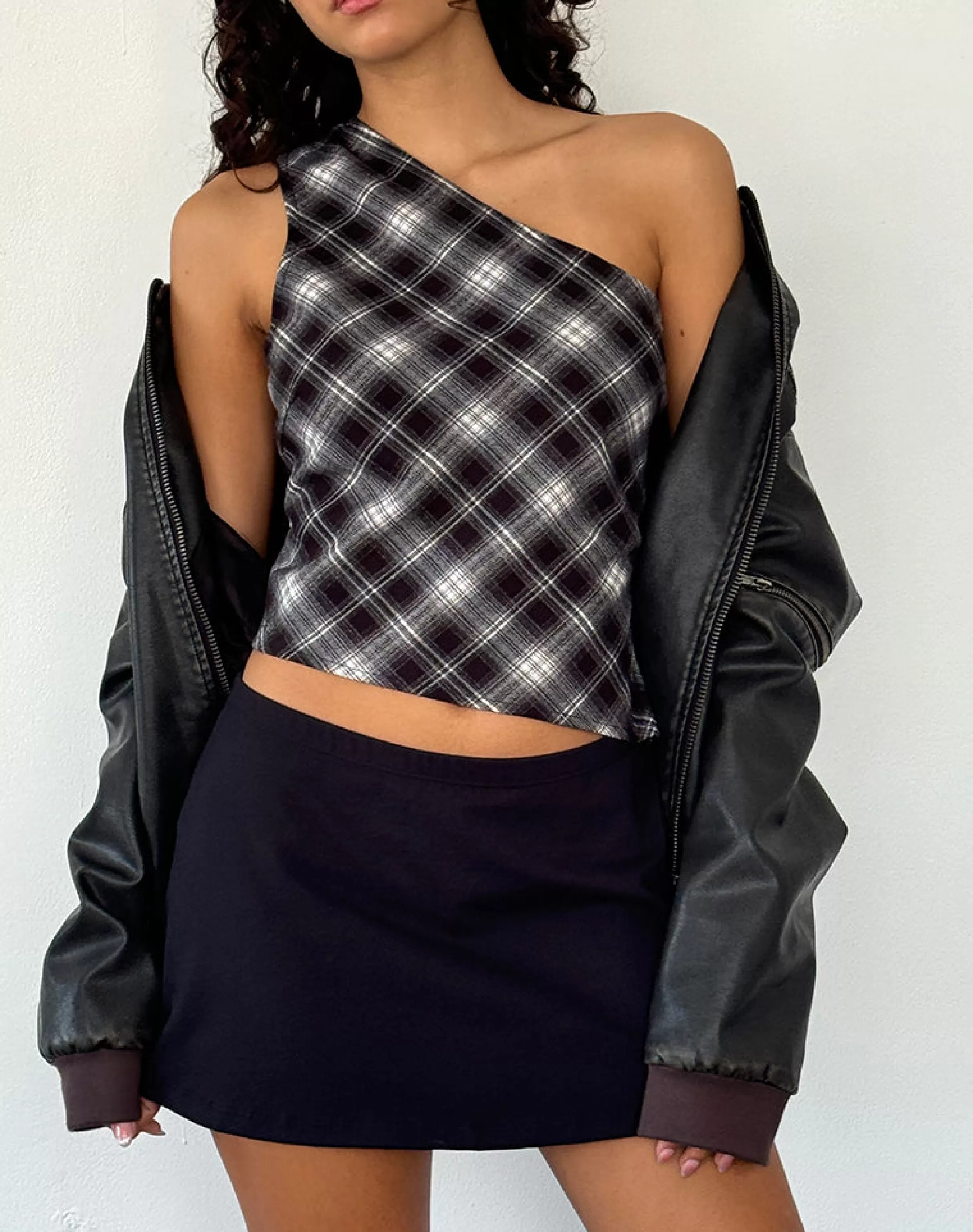 Best Harini One Shoulder Top In Black White Check GOING OUT TOPS | PRINTED TOPS