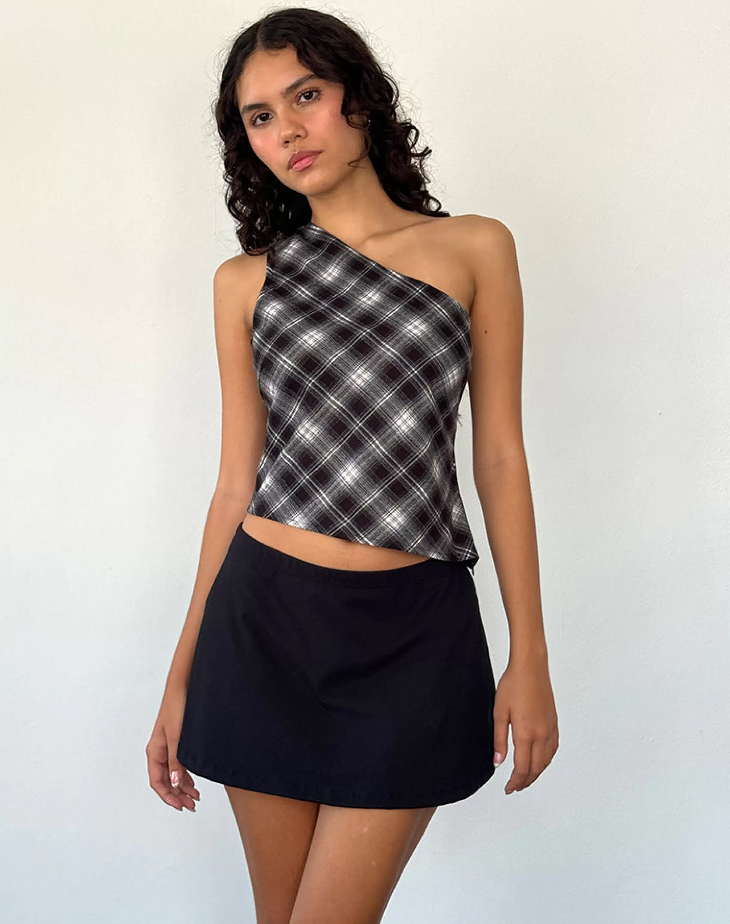 Best Harini One Shoulder Top In Black White Check GOING OUT TOPS | PRINTED TOPS