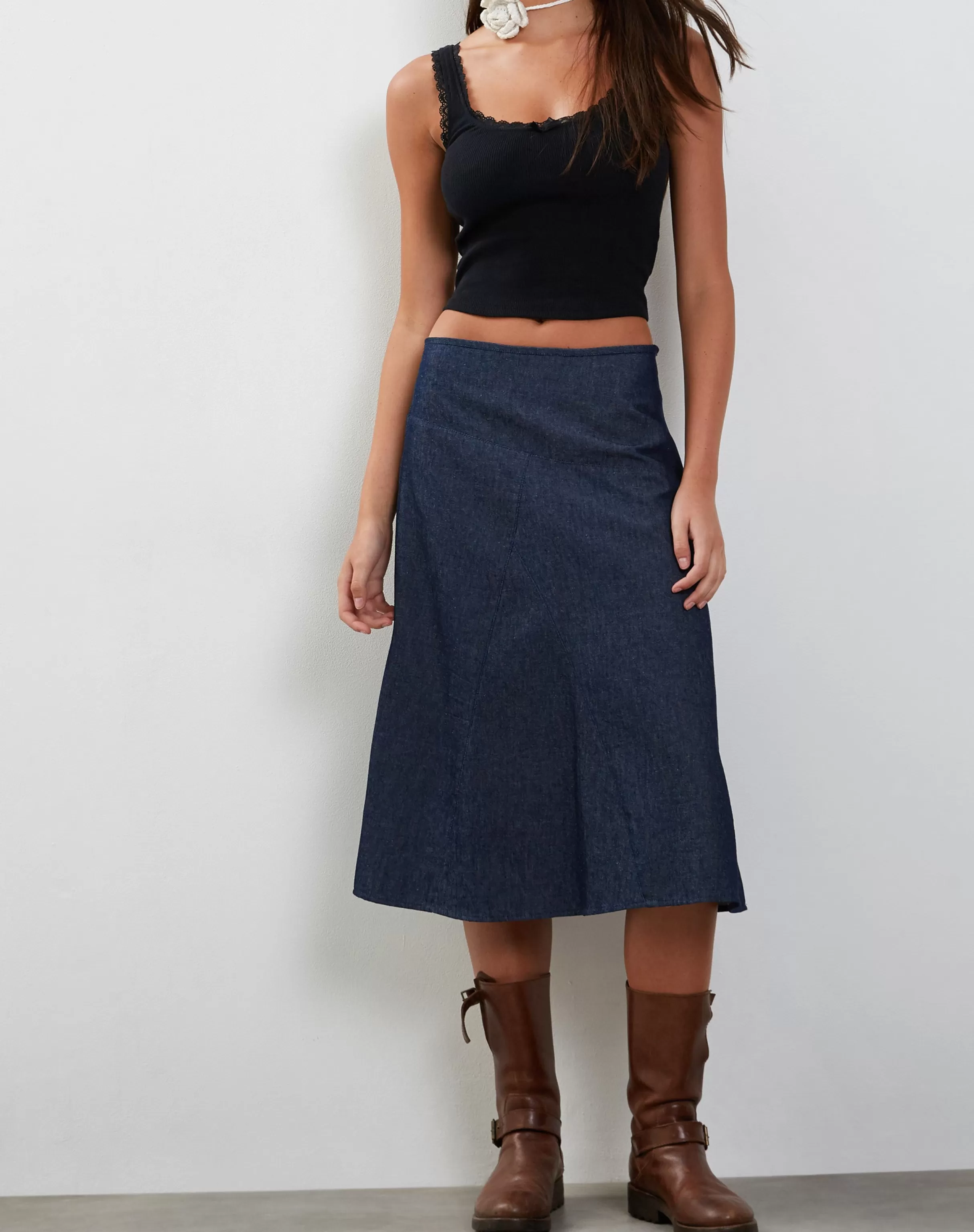 Best Sale Imbrella Denim Midi Skirt In Dark Indigo SALE SKIRTS | DENIM SKIRTS