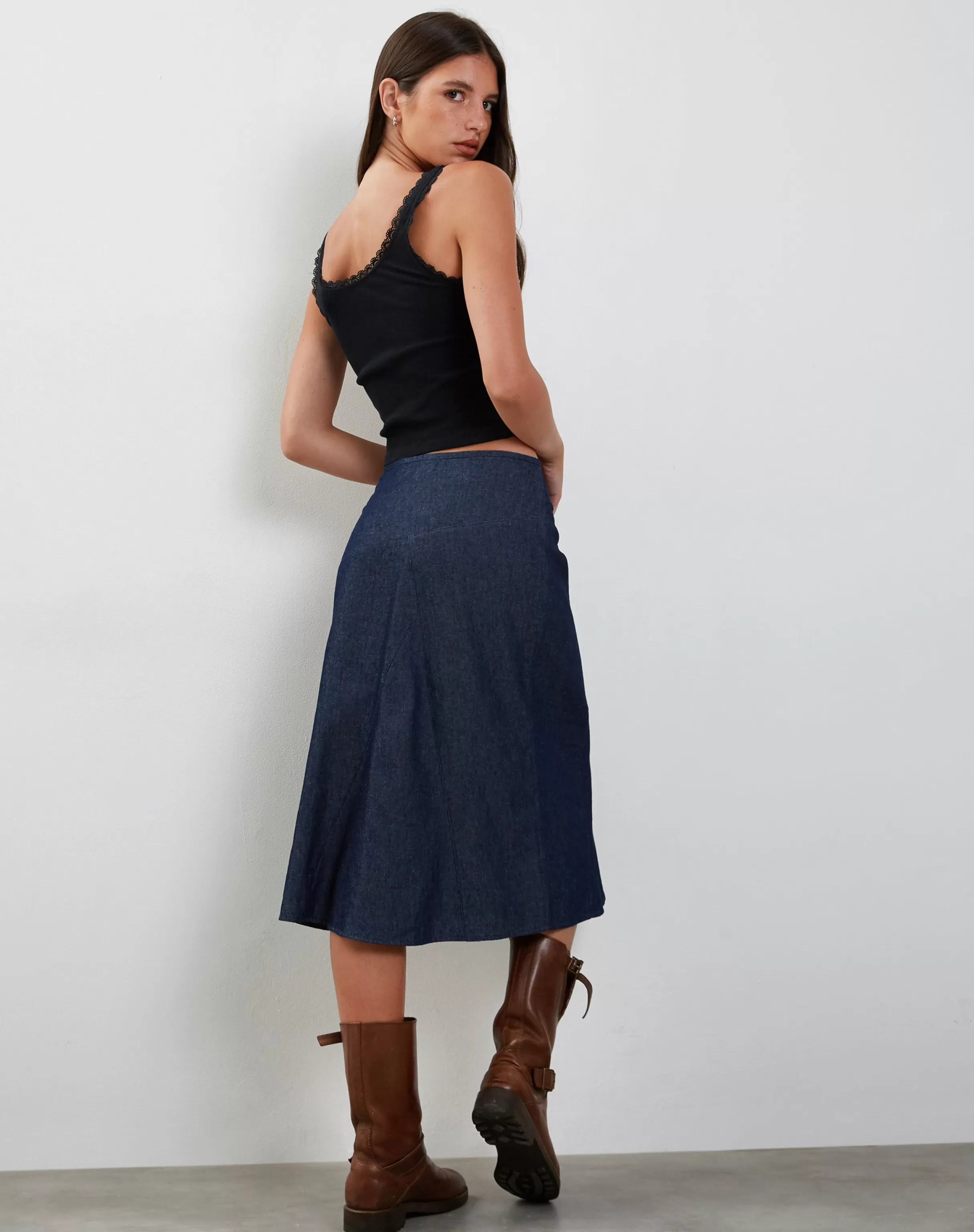 Best Sale Imbrella Denim Midi Skirt In Dark Indigo SALE SKIRTS | DENIM SKIRTS