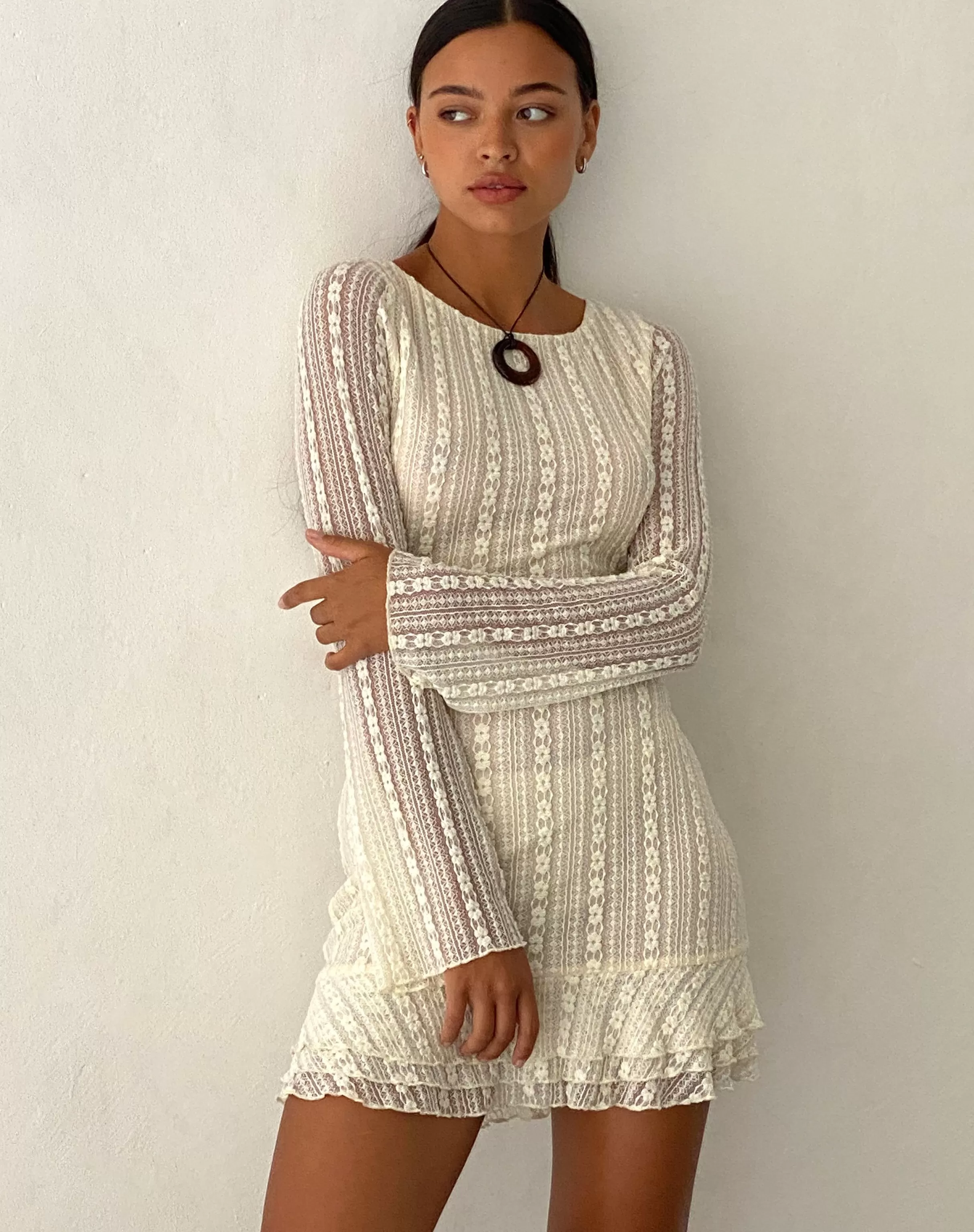 Best Sale Jeilani Open Back Lace Mini Dress In Cream SUMMER DRESSES | LONG SLEEVE DRESSES