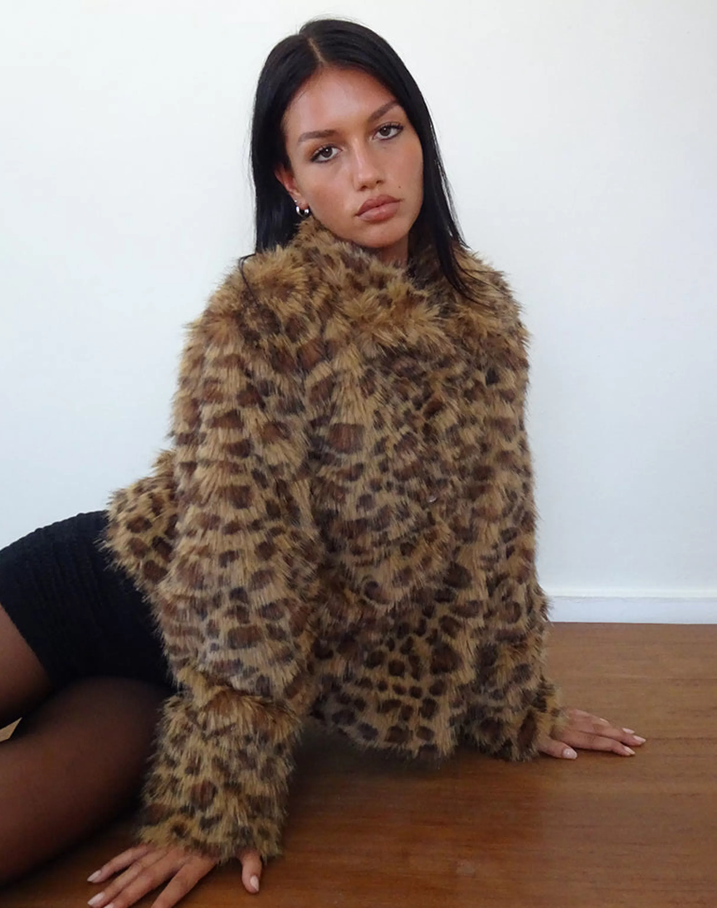 Discount Joji Crop Faux Fur Jacket In Brown Leopard JACKETS | COATS