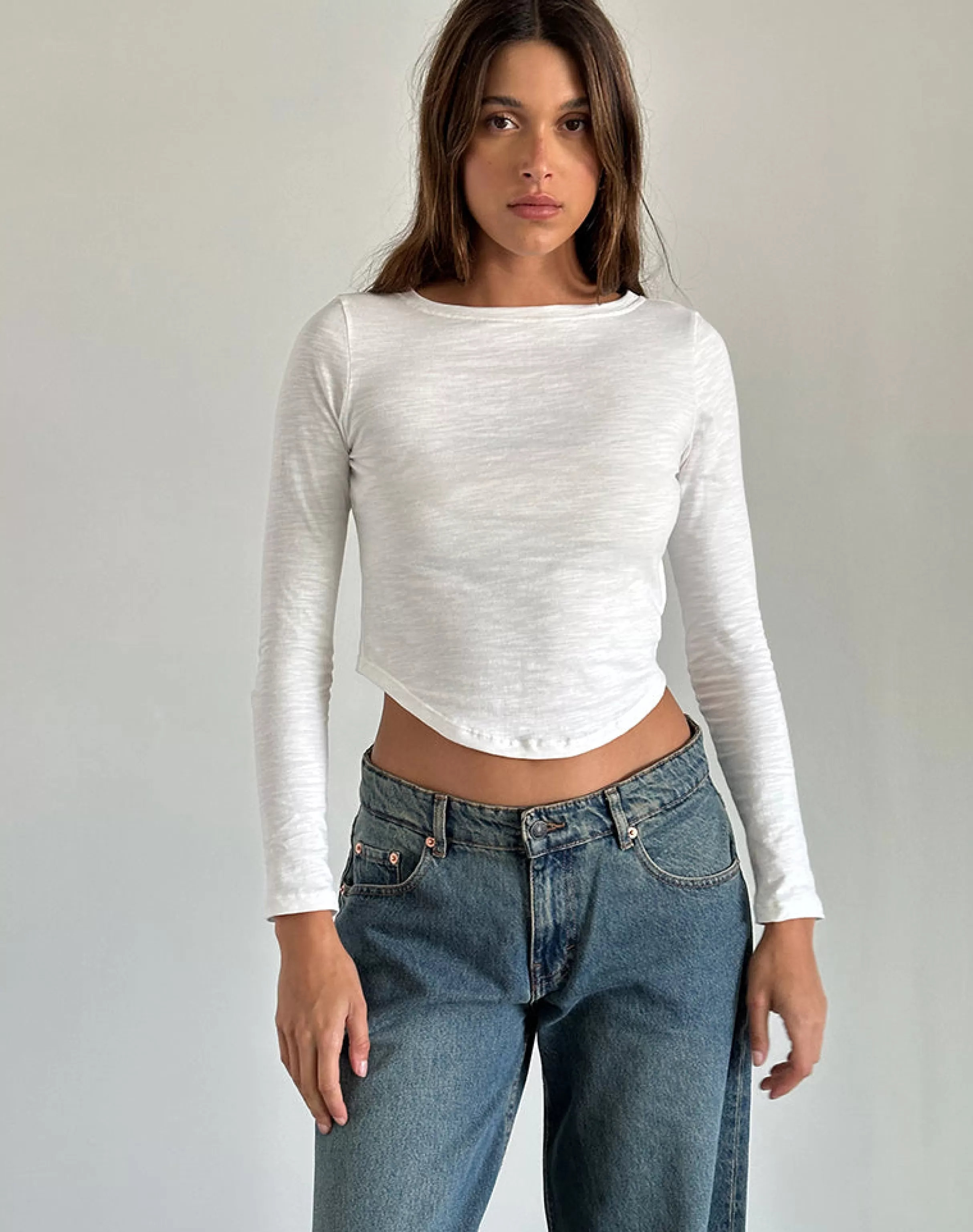 Best Sale Jojisa Top In Jersey Off White CROP TOPS | LONG SLEEVE TOPS