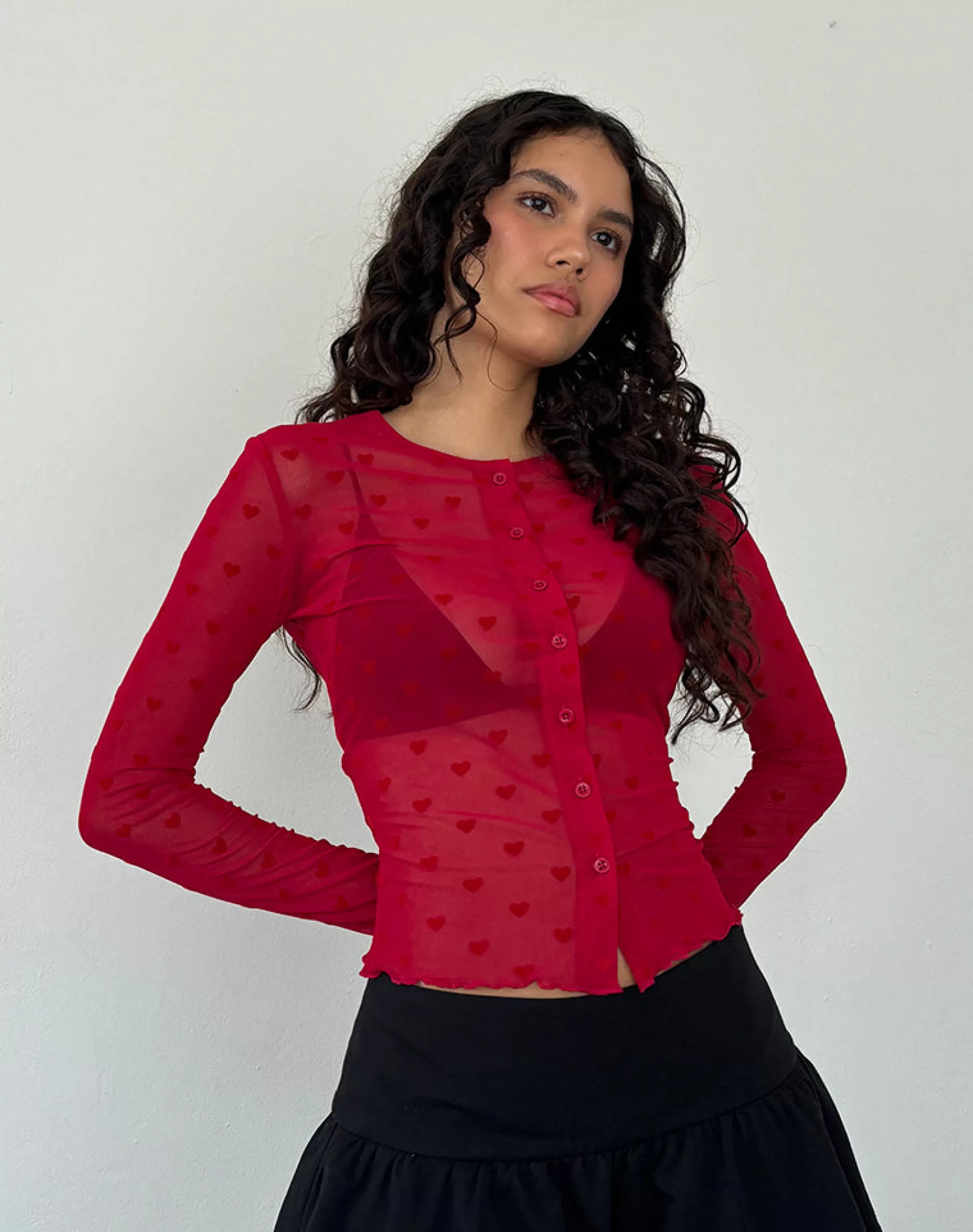 Best Kahula Shirt In Red Heart Flocked Mesh SHIRTS AND BLOUSES | GOING OUT TOPS