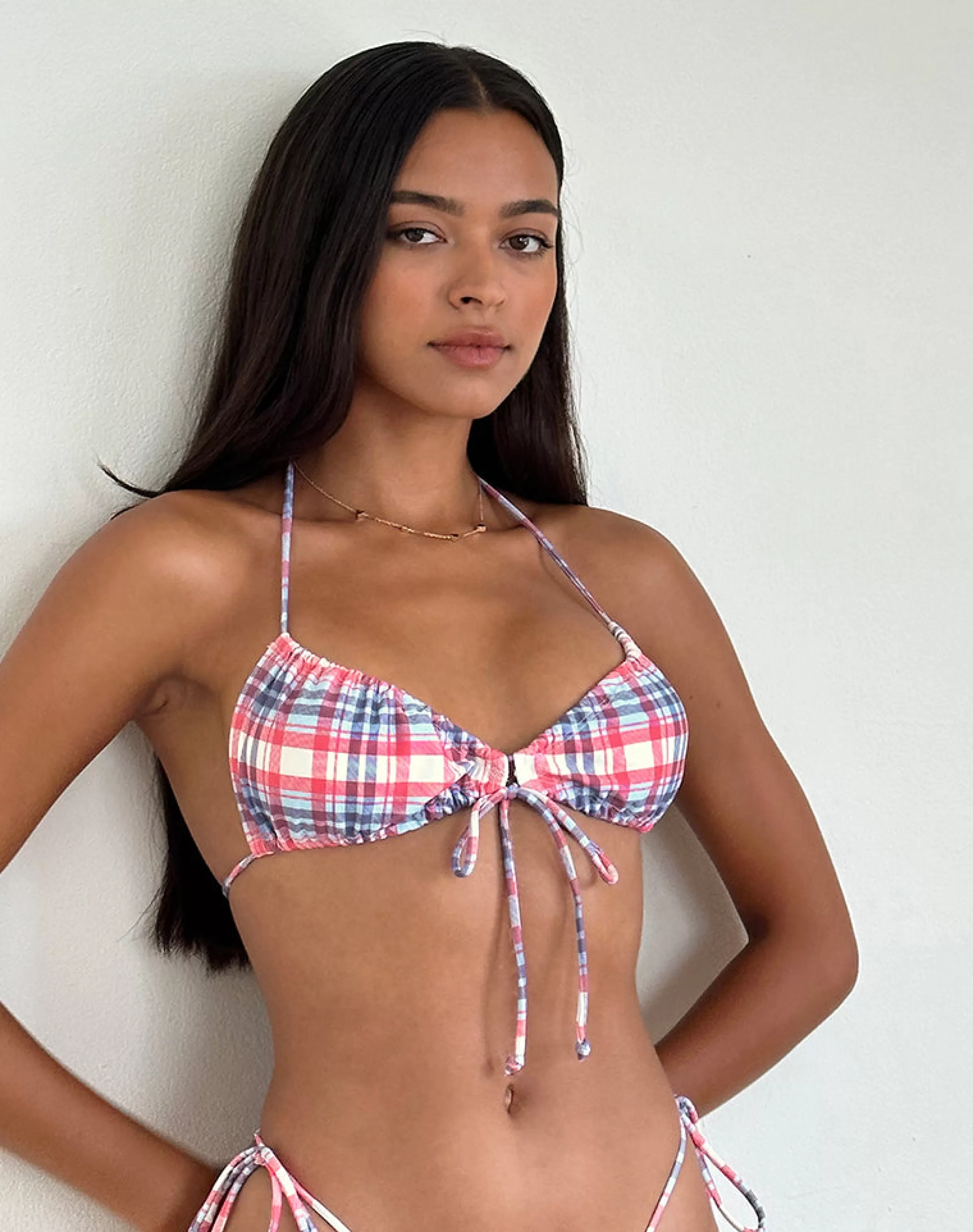 Sale Kaia Bikini Top In Pastel Tartan SWIMWEAR