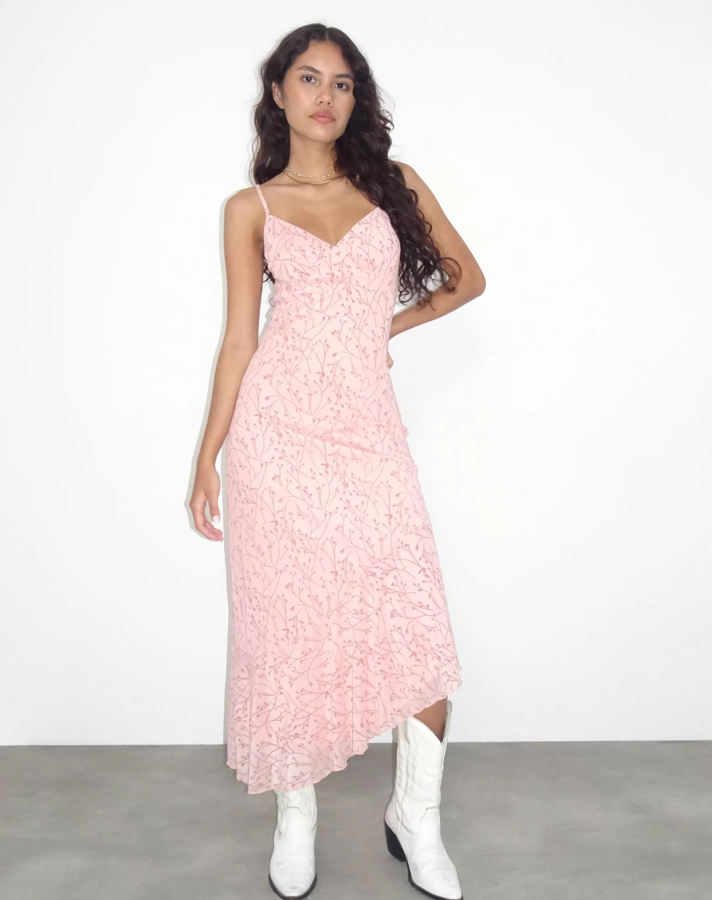 Cheap Kavala Asymmetric Midi Dress In Shadow Floral Pink MAXI DRESSES