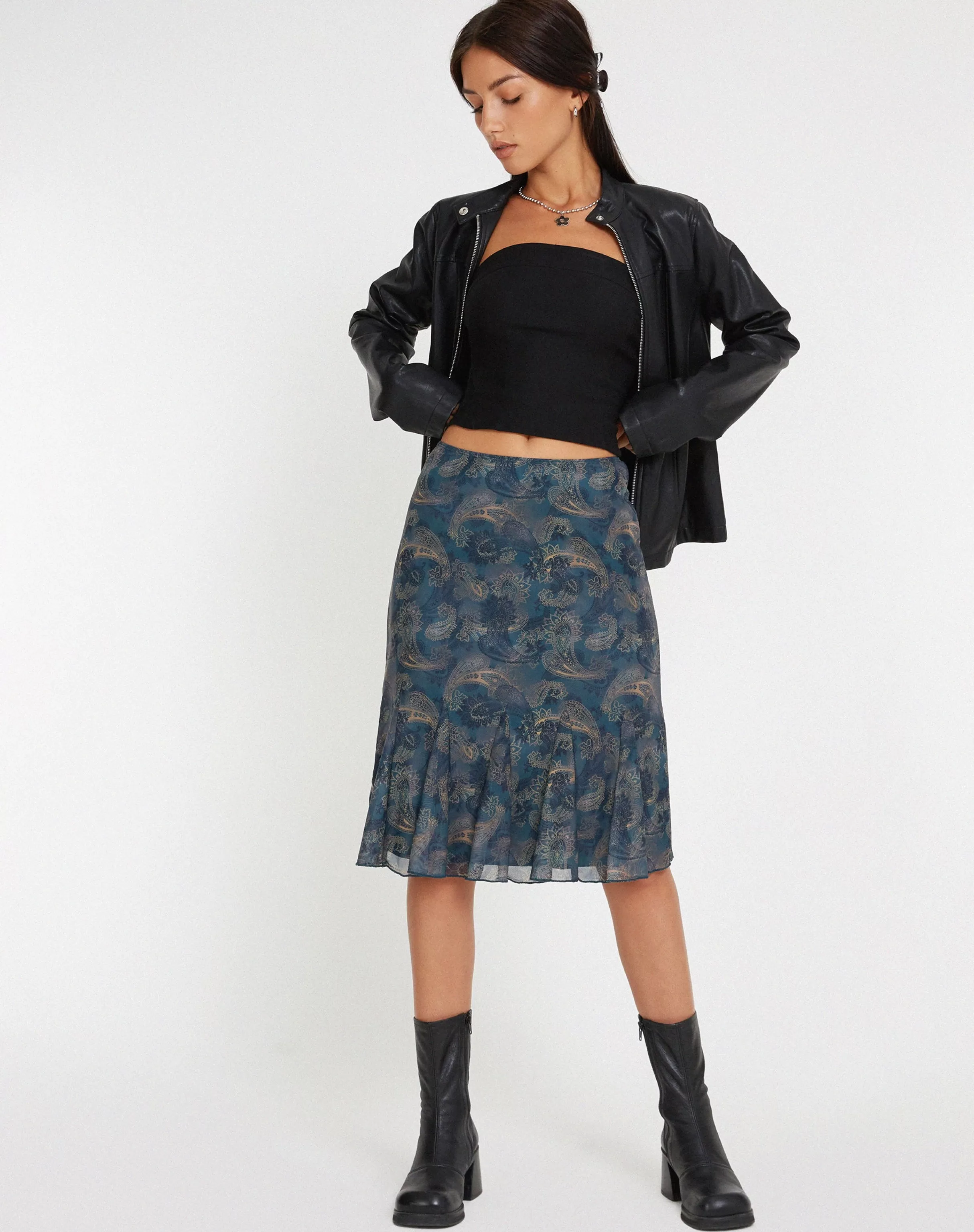 Cheap Latrix Mesh Midi Skirt In Tonal Blue Paisley PRINTED SKIRTS | A LINE SKIRTS