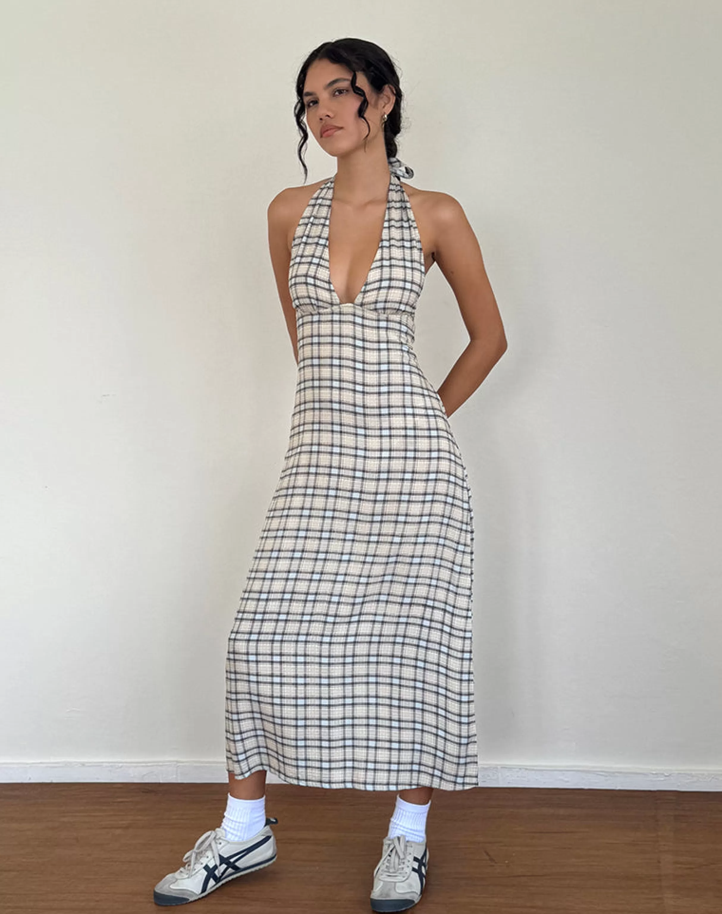 Cheap Lenata Halterneck Midi Dress In Pastel Blue Tartan SWEET AS PIE | DAY DRESSES