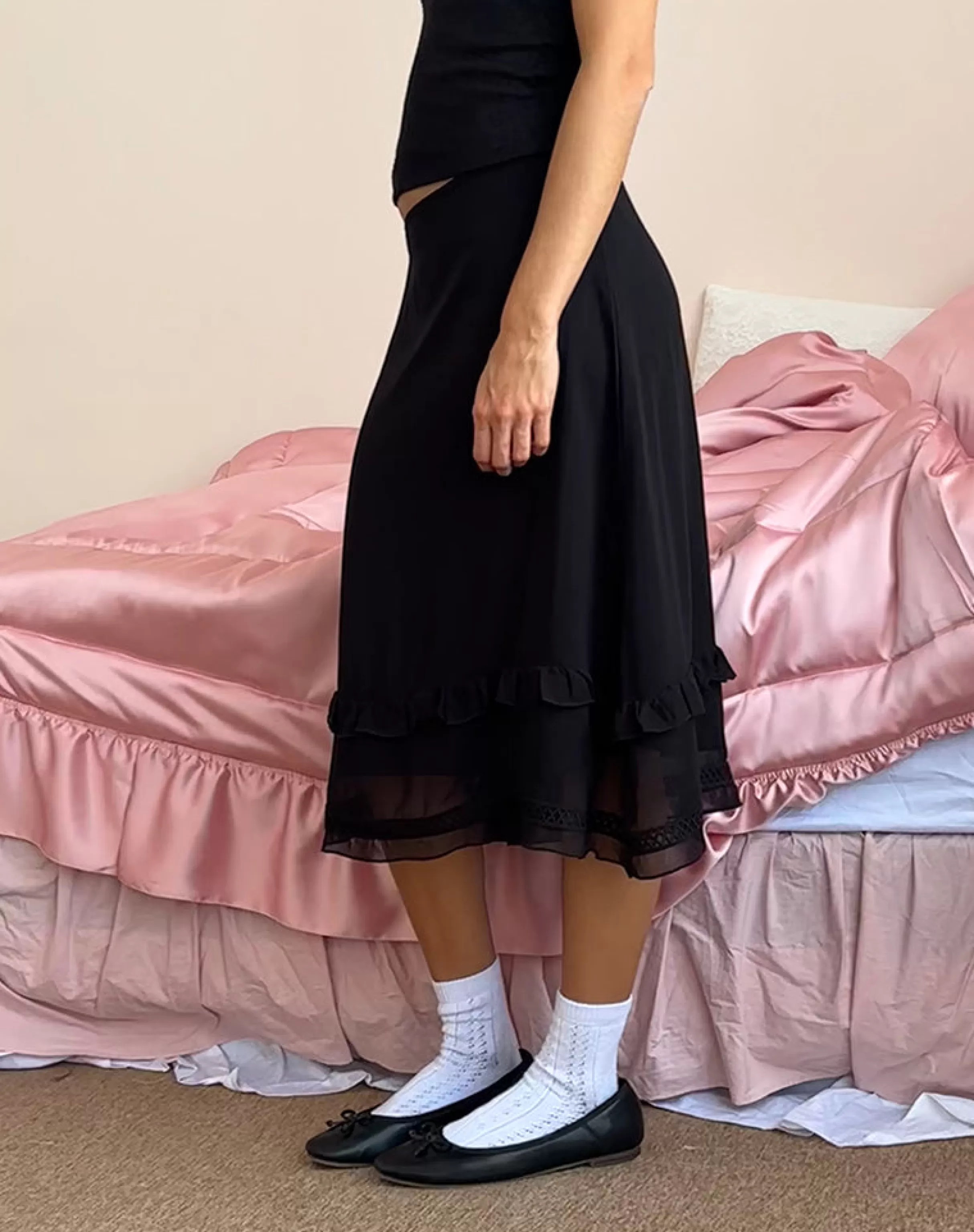 Cheap Lenuta Chiffon Midi Skirt In Black BASICS | A LINE SKIRTS