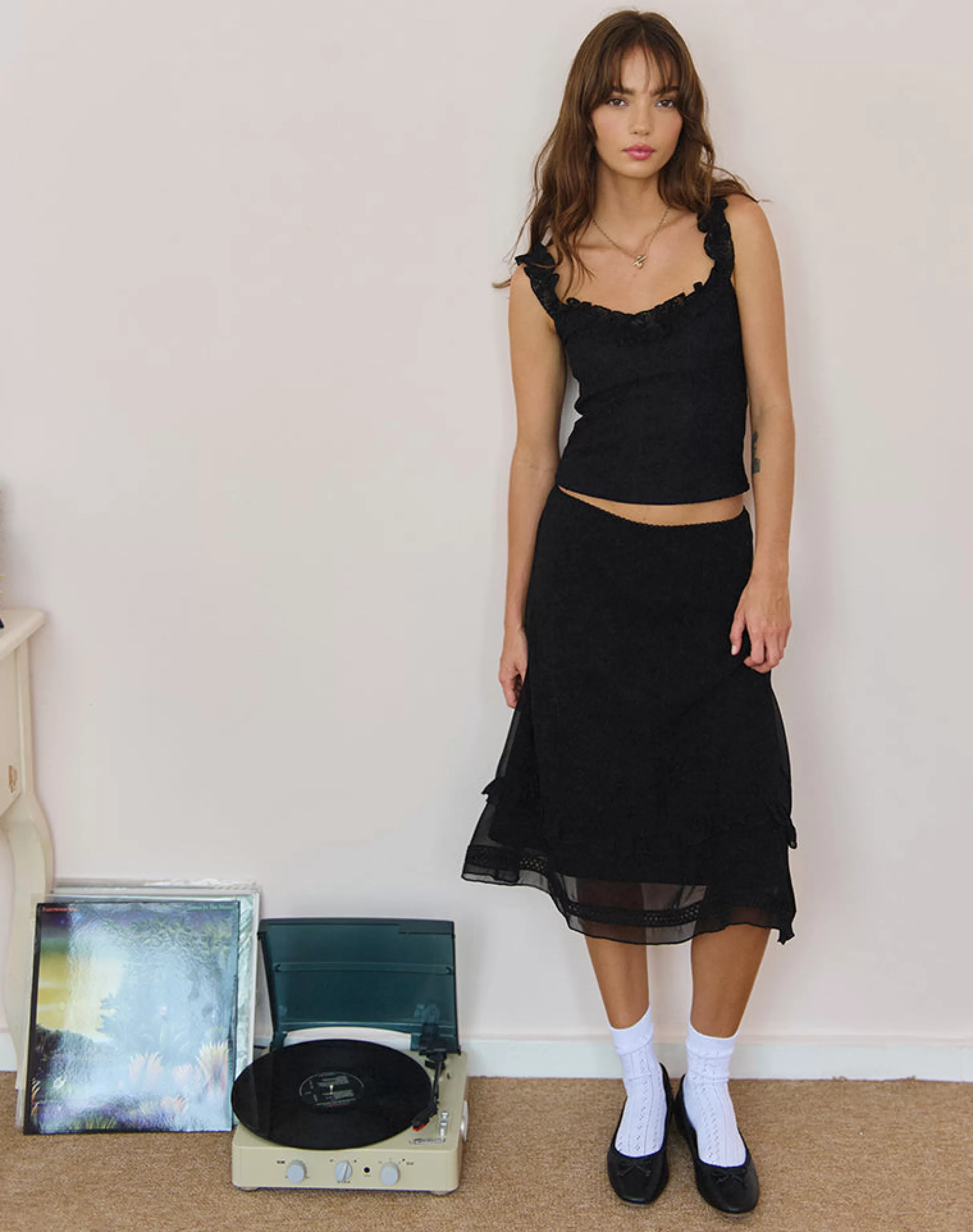 Cheap Lenuta Chiffon Midi Skirt In Black BASICS | A LINE SKIRTS