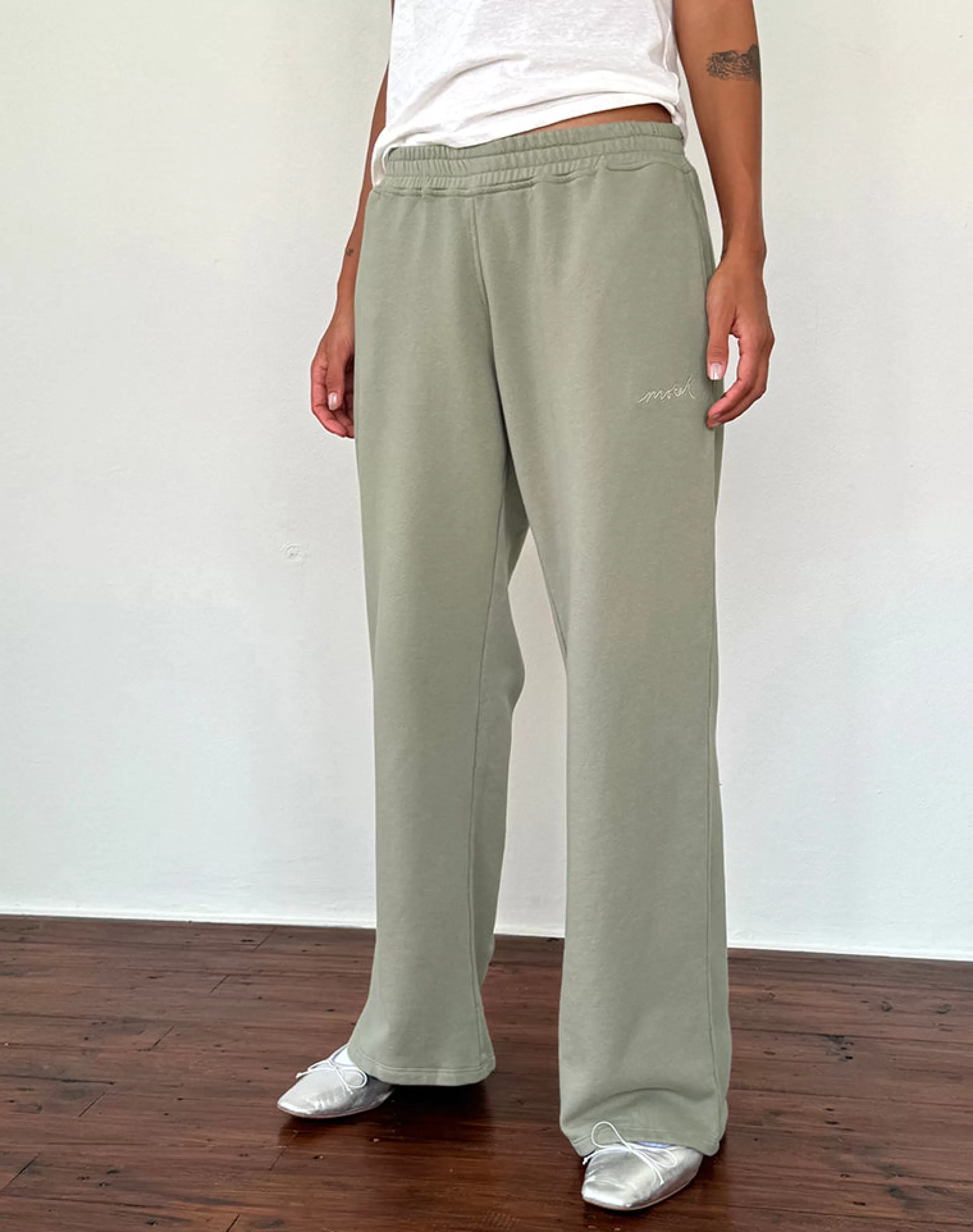 Best Sale Loose Jogger In London Fog With Ivory 'MOTEL' Embroidery LOUNGEWEAR | CO-ORDS