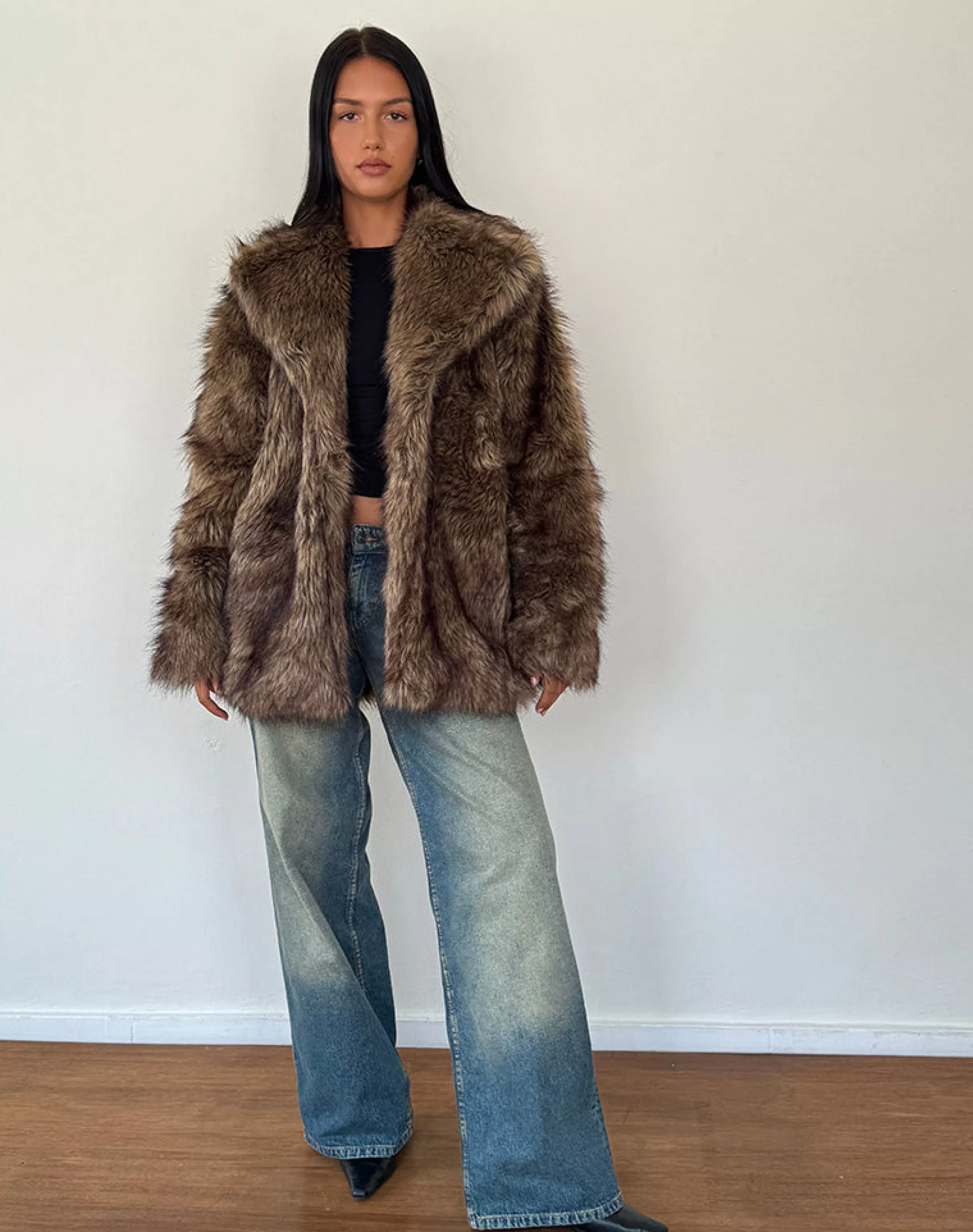 Cheap Lupita Jacket In Faux Long Fur Brown COATS