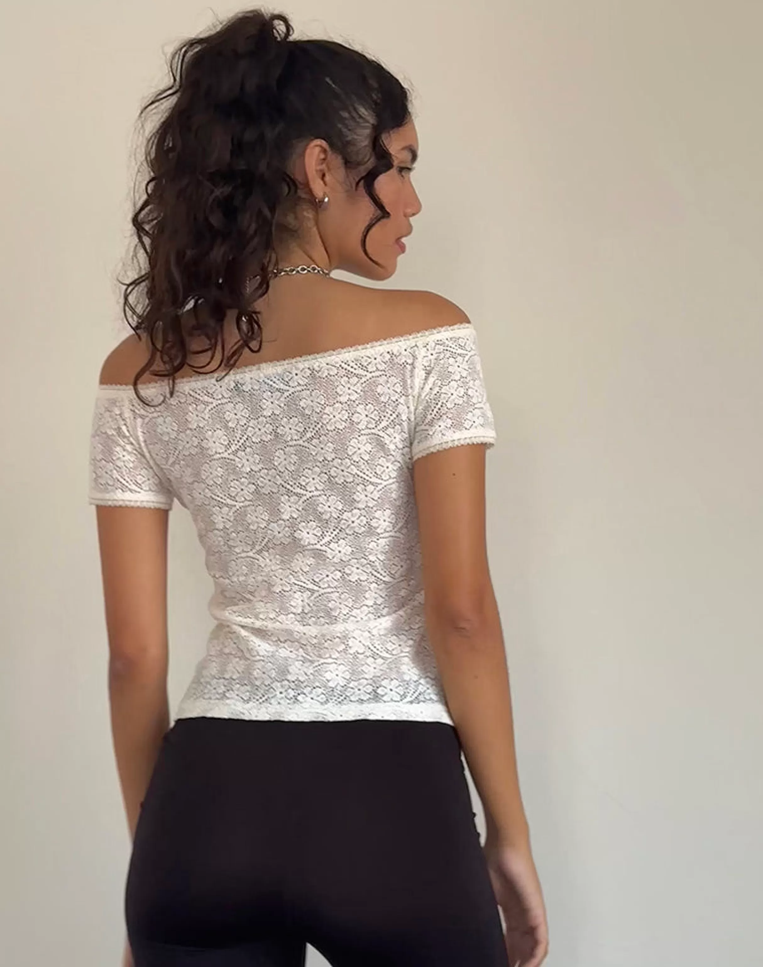 Best Sale Mageina Bardot Top In Lace Ivory GOING OUT TOPS | LACE TOPS