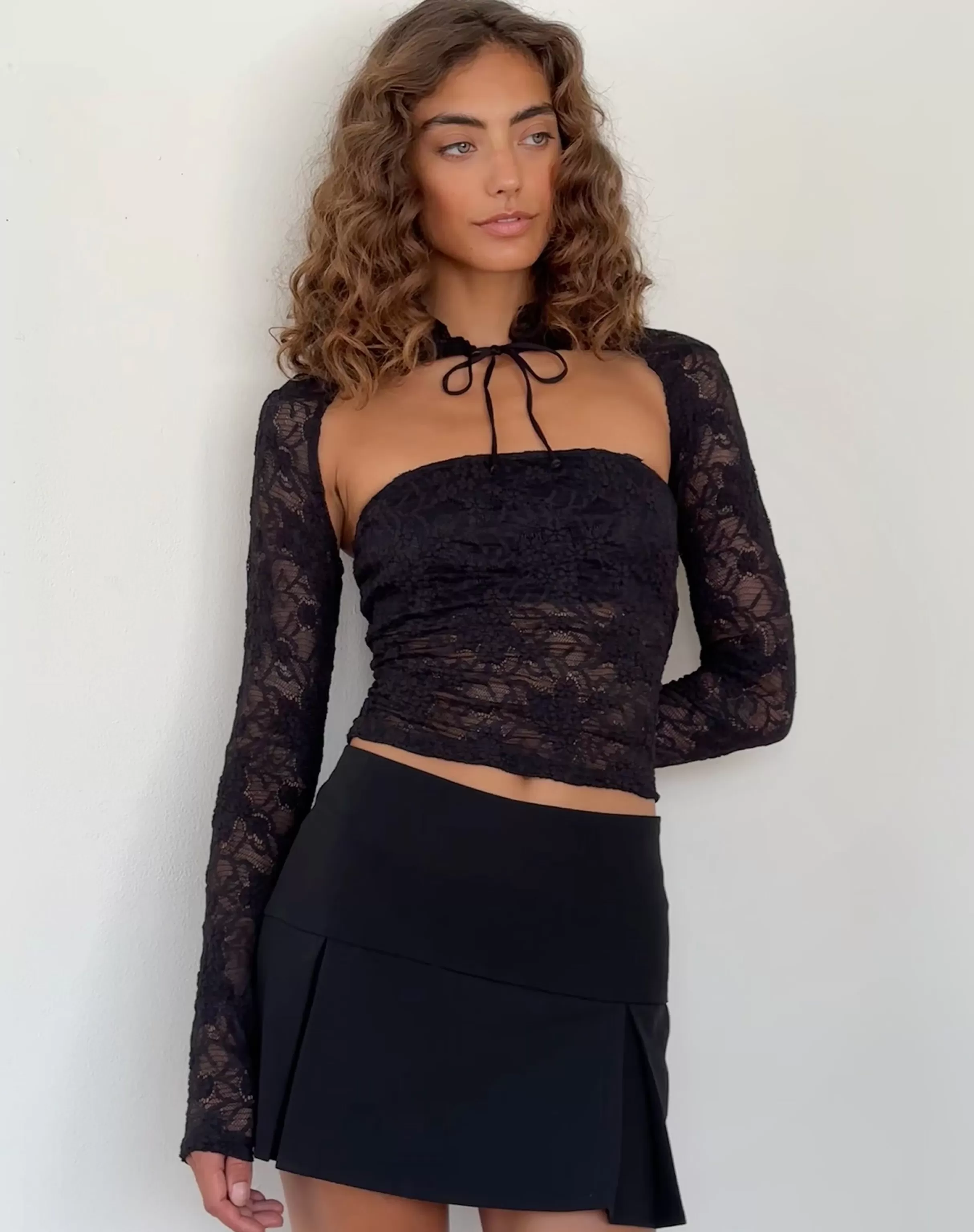 Cheap Melvina Bandeau Top And Shrug Set In Lace Black SHRUG TOPS | LONG SLEEVE TOPS