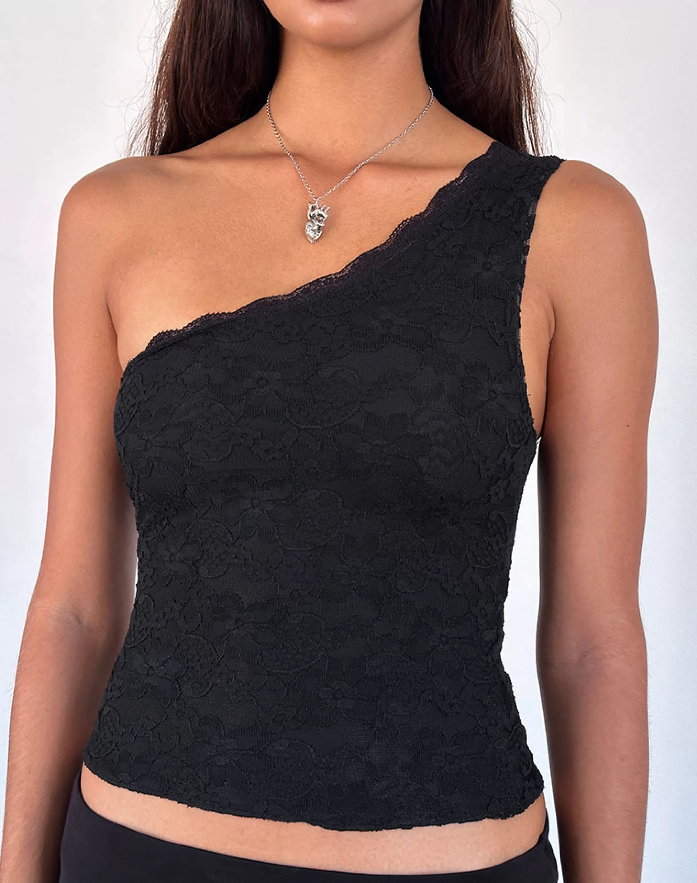 Best Moira One Shoulder Lace Top In Black BISOUS