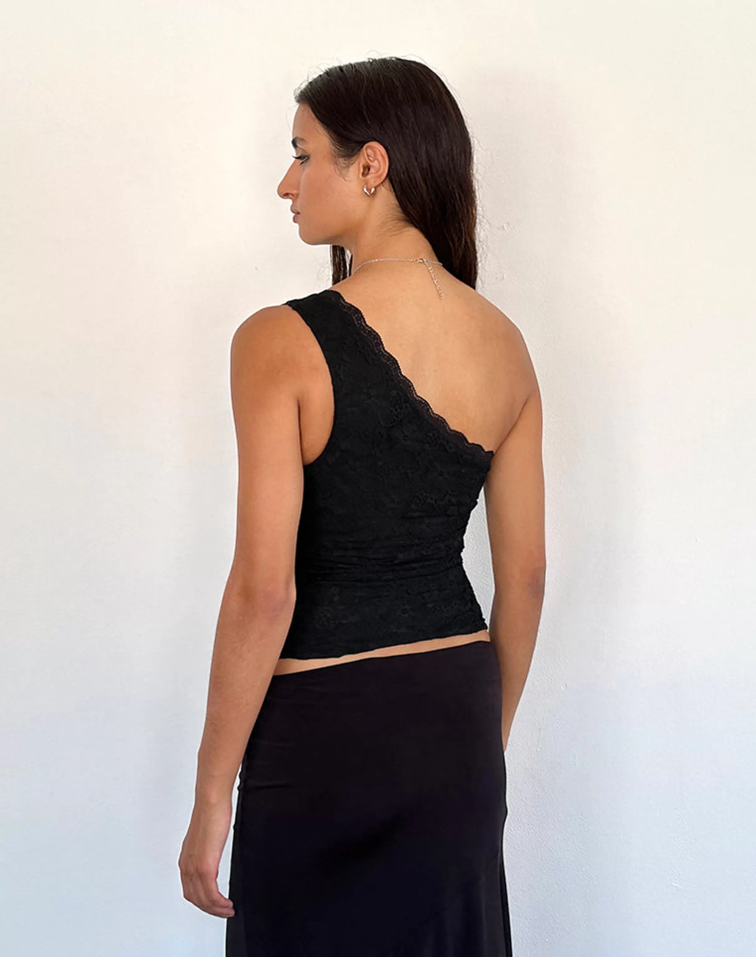 Best Moira One Shoulder Lace Top In Black BISOUS