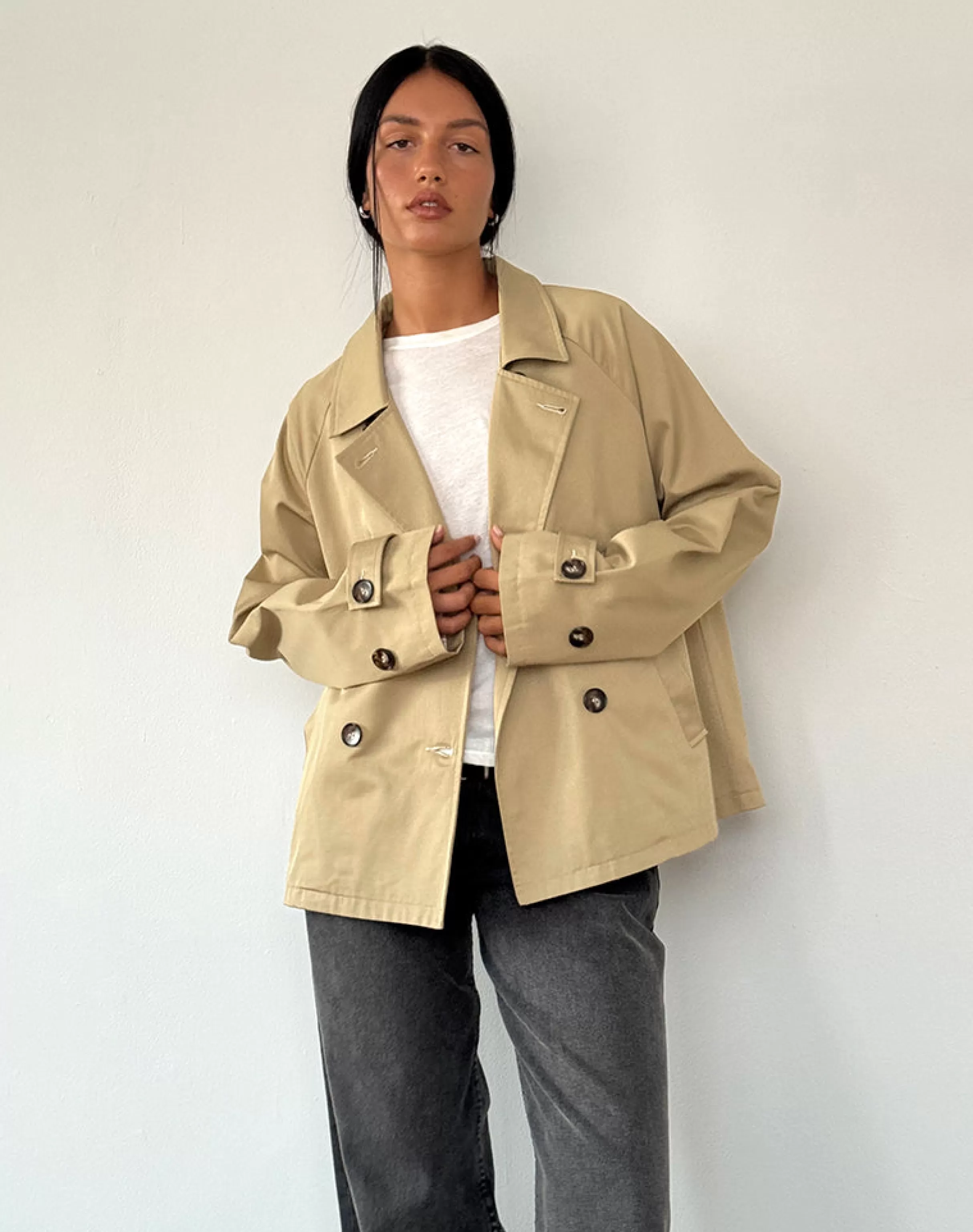 Shop Narto Boxy Trench Jacket In Tan JACKETS | COATS