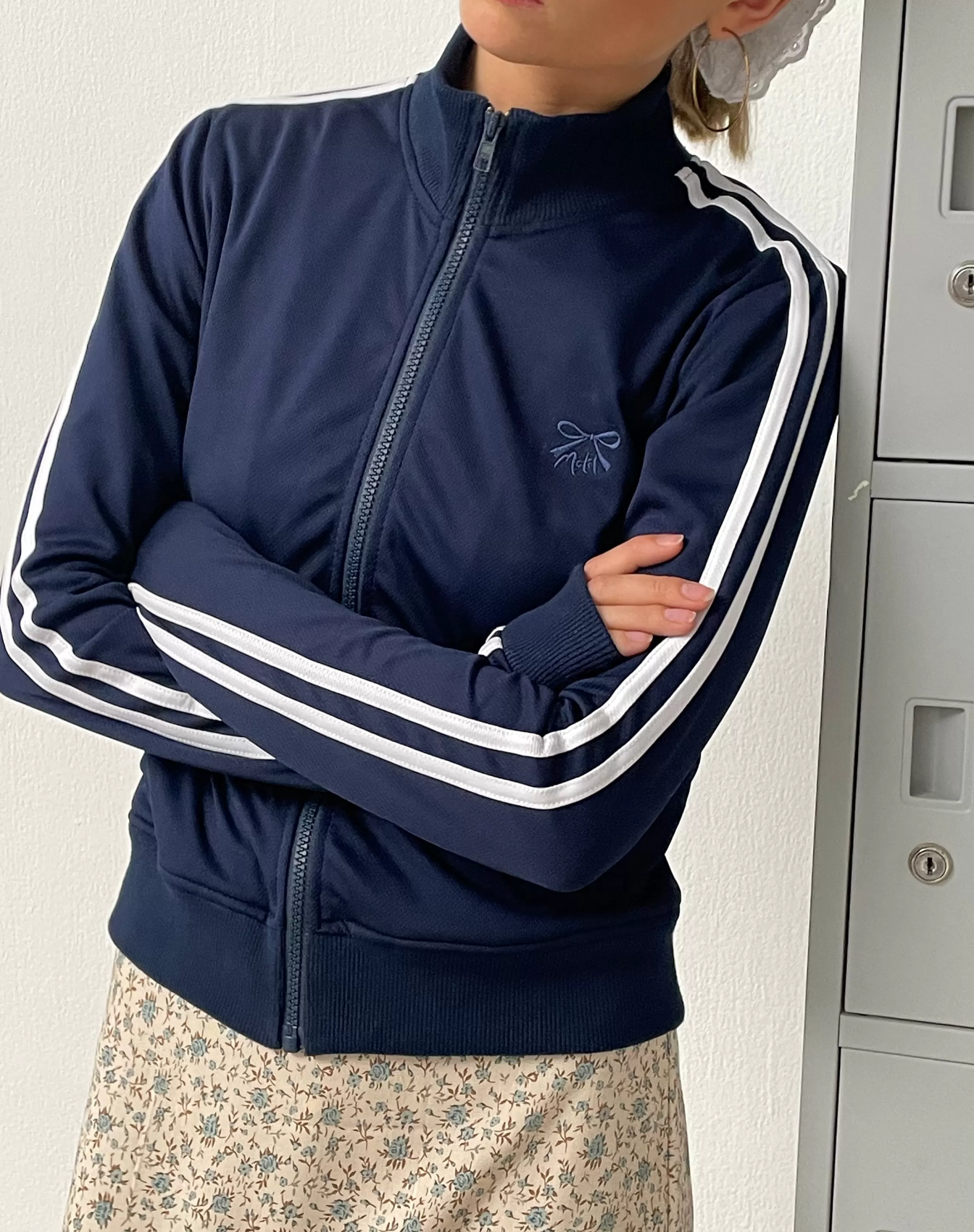 Best Sale Orion Zip Up Jumper In Navy With White Stripes And M Embroidery SALE KNITWEAR | JUMPERS