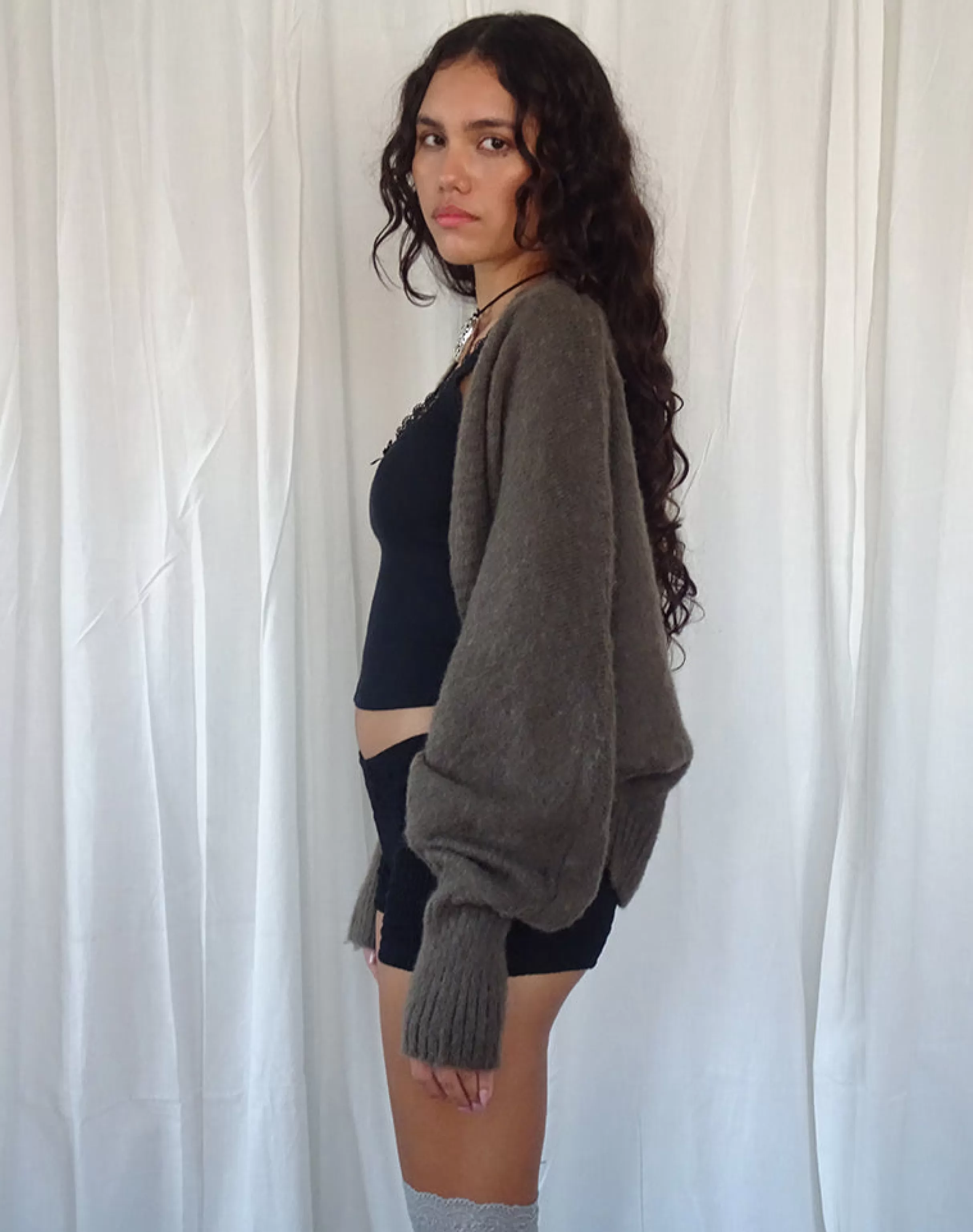 Fashion Pasha Brushed Knit Shrug Cardigan In Brown CARDIGANS | SHRUG TOPS