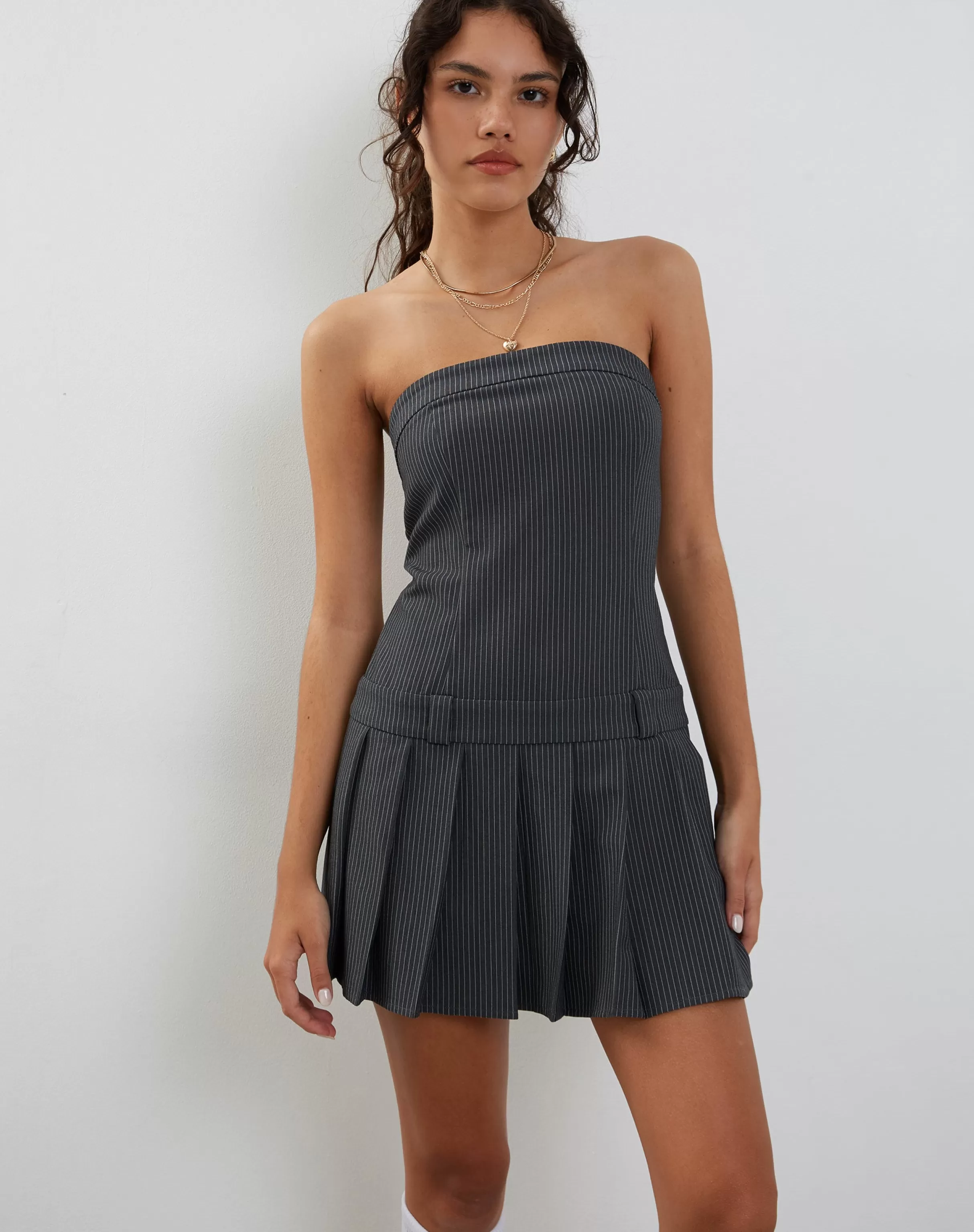 Cheap Payoda Mini Dress In Pinstripe Grey BANDEAU DRESSES