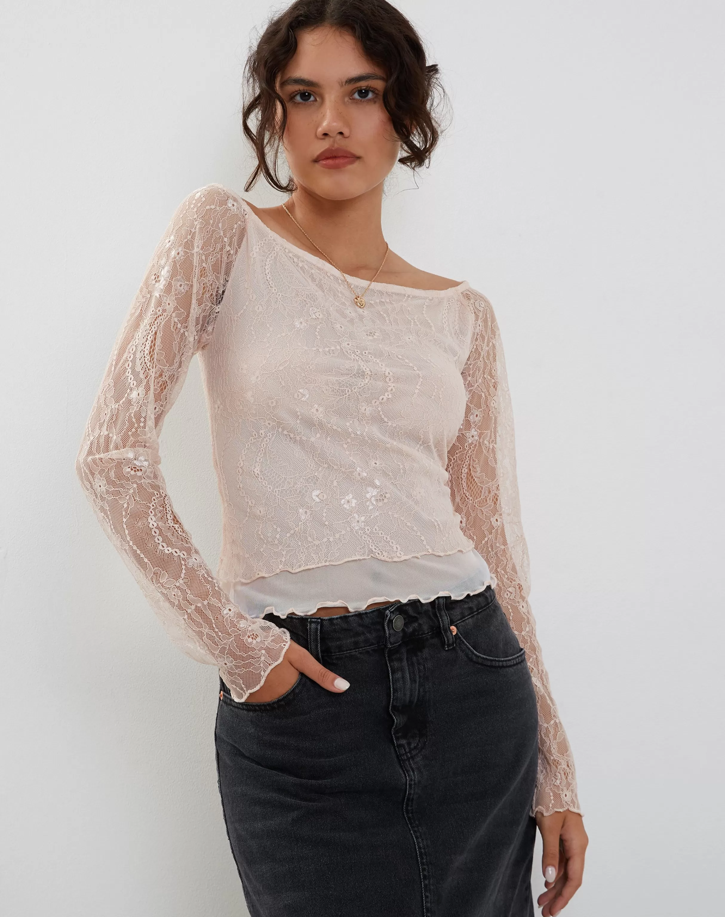 Hot Rory Long Sleeve Lace Top In PRINTED TOPS | LACE TOPS