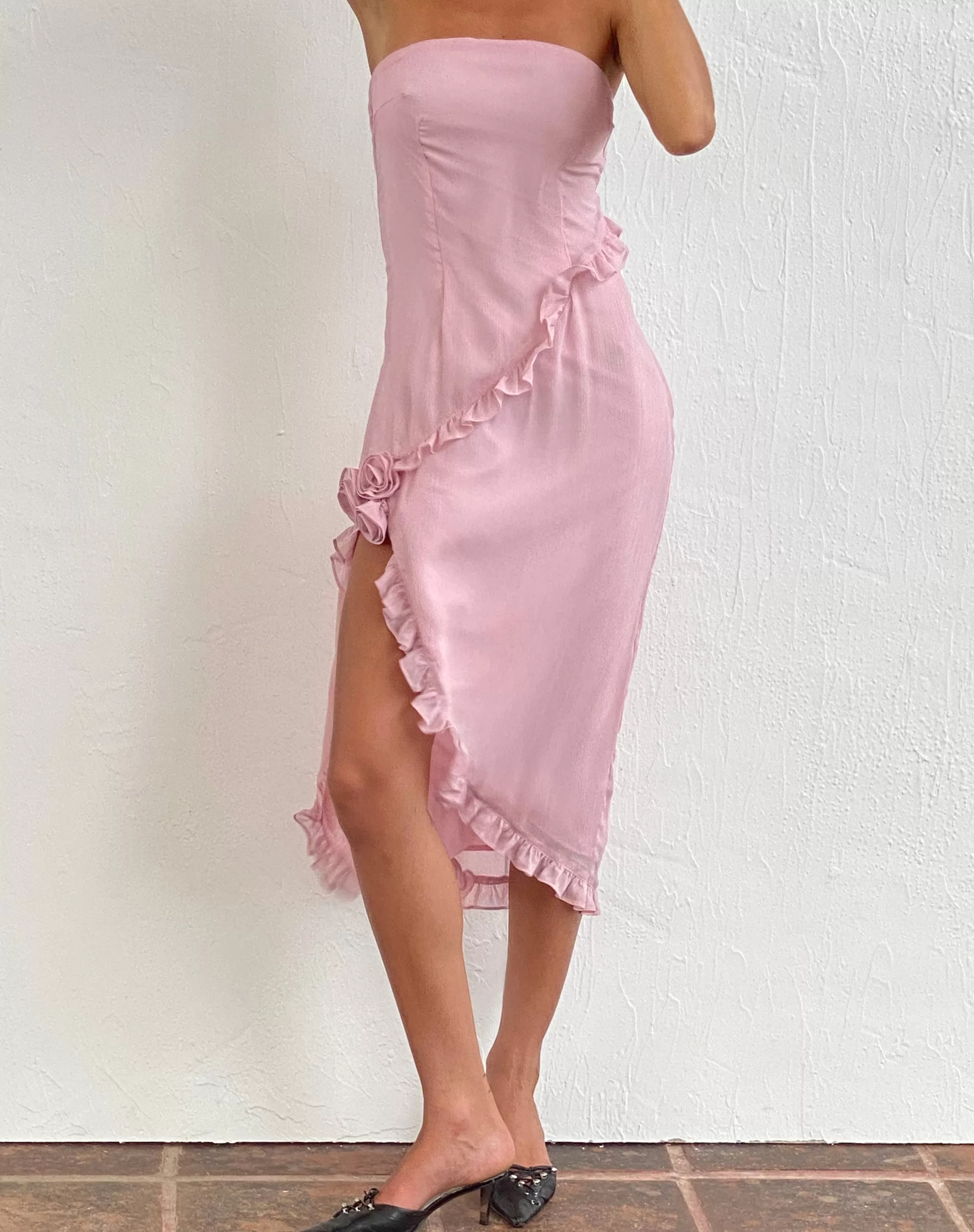 Sale Rosaya Ruffle Rosette Bandeau Midi Dress In Chiffon SALE DRESSES | MIDI DRESSES