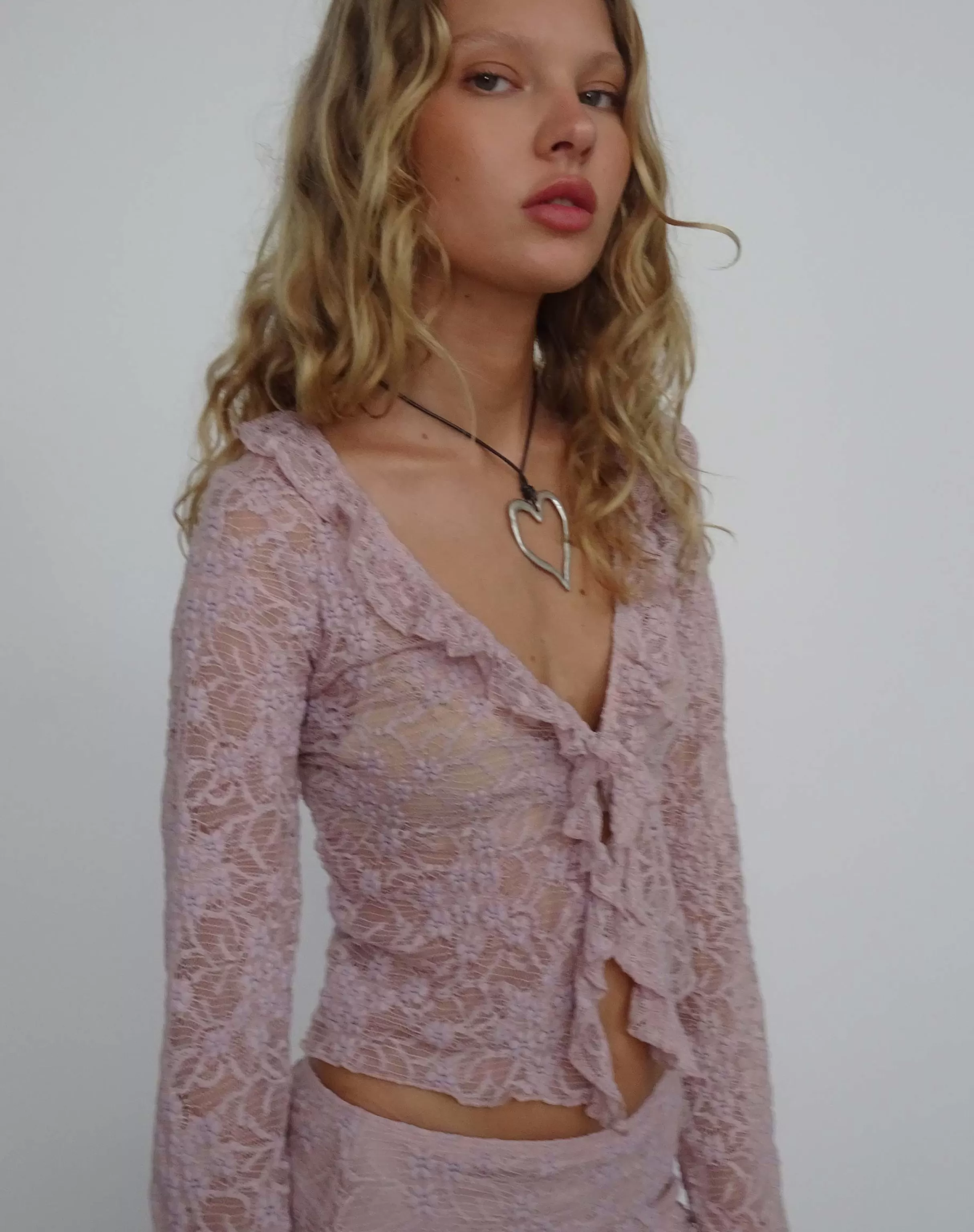 Outlet Sadiru Cardigan In Lace Dusky Pink LACE TOPS