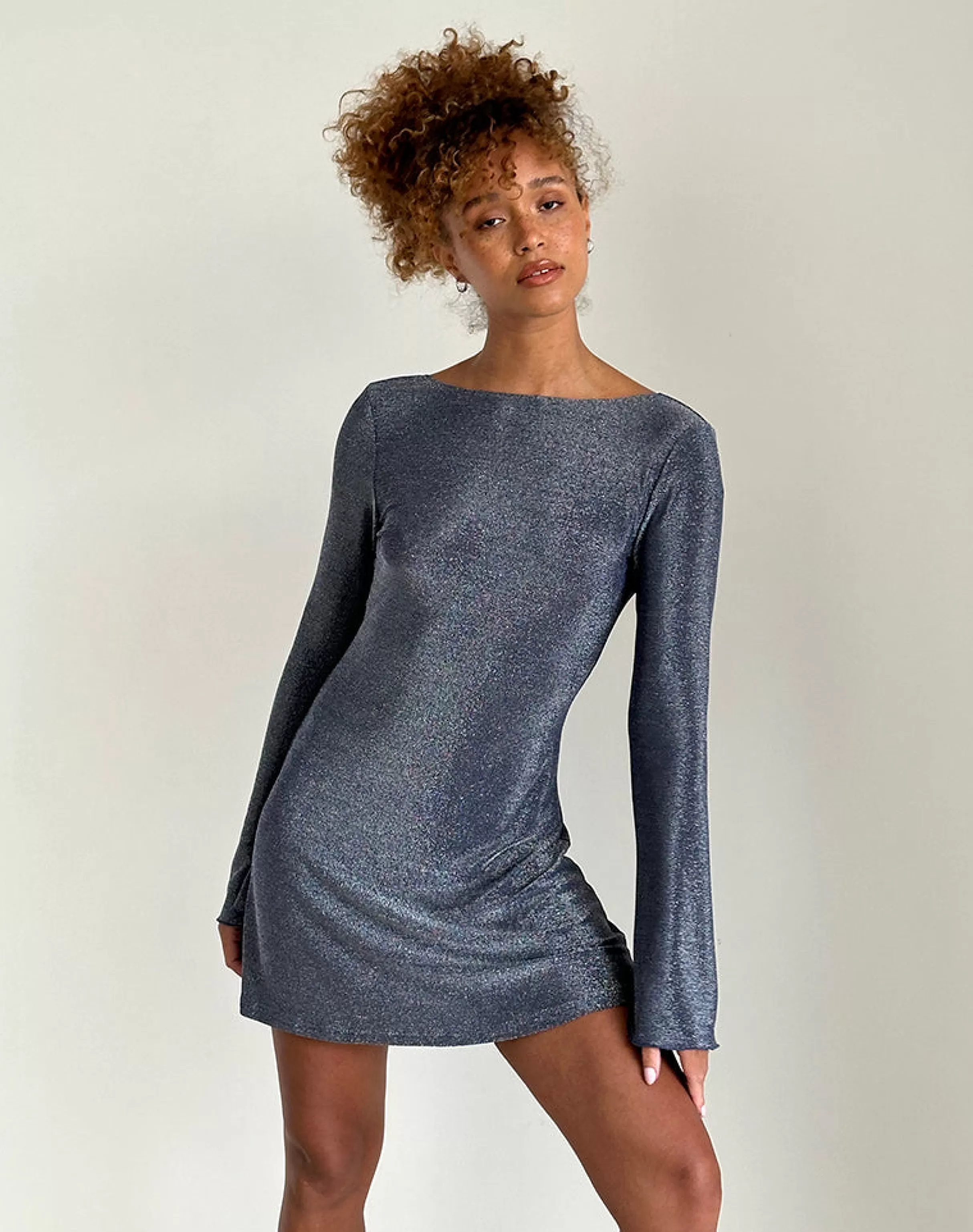 Cheap Sarweni Long Sleeve Mini Dress In Midnight Shimmer NEVERMORE | BASICS