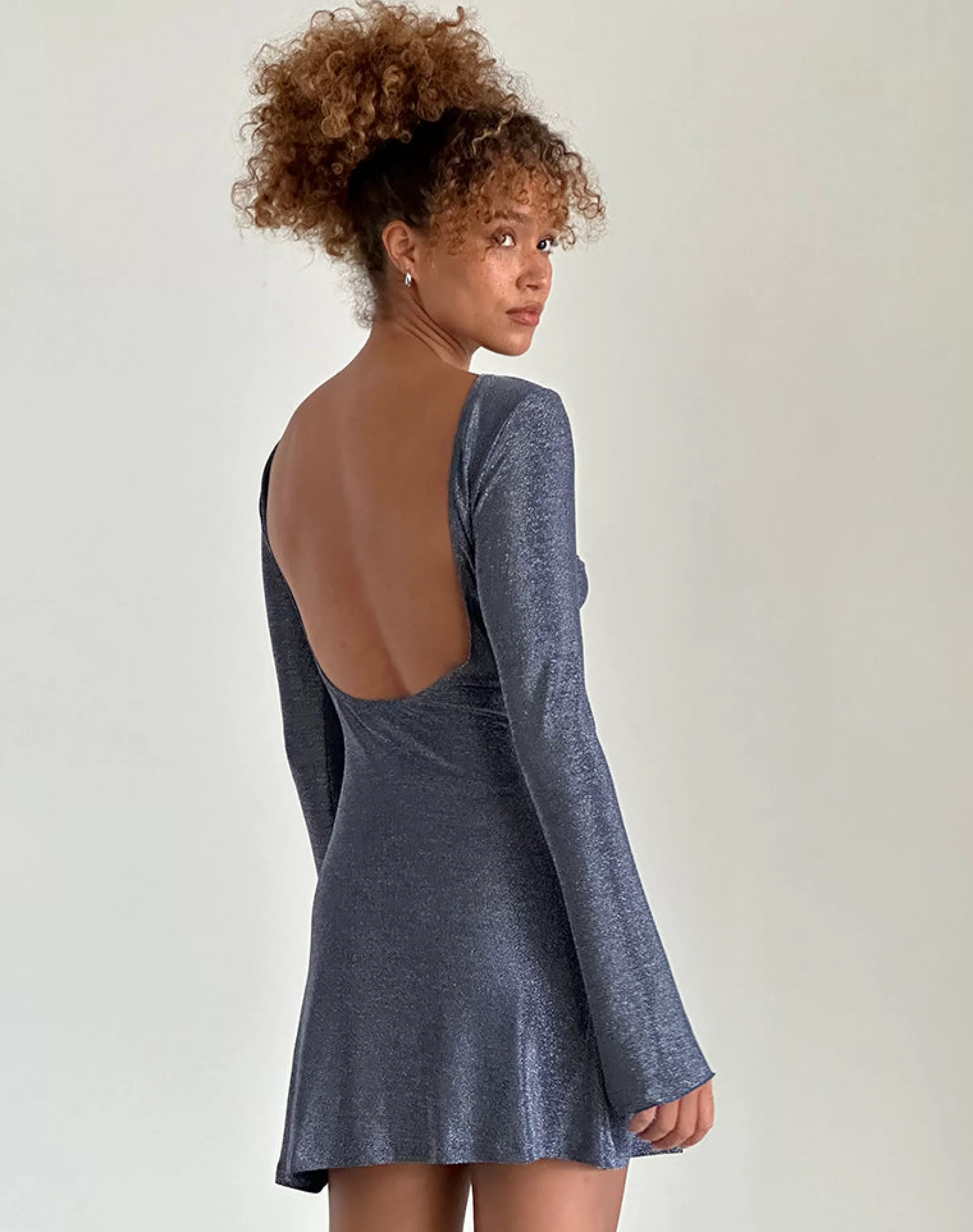 Cheap Sarweni Long Sleeve Mini Dress In Midnight Shimmer NEVERMORE | BASICS