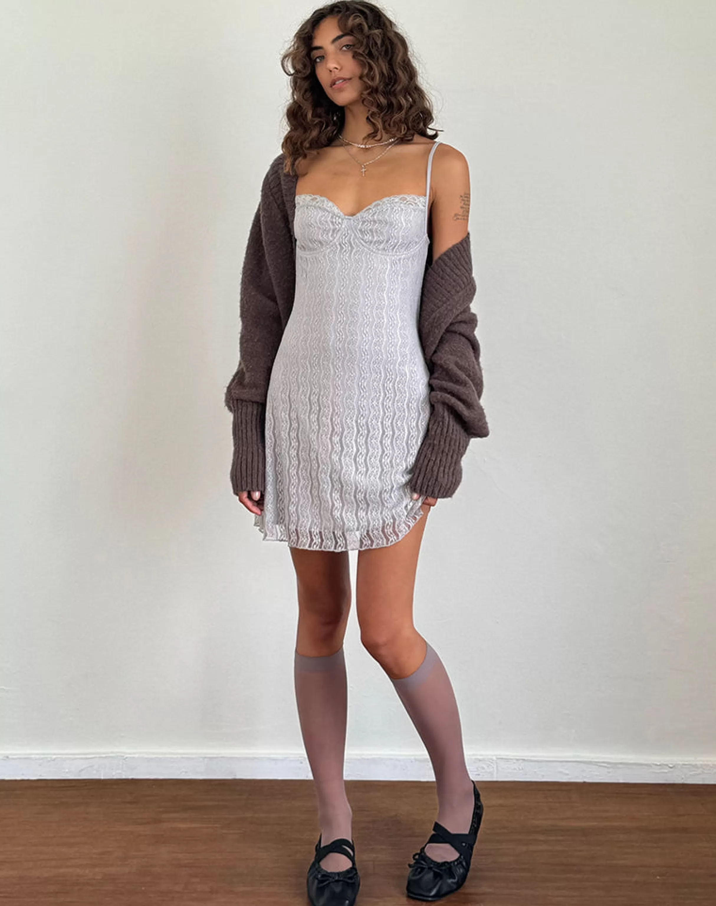 Clearance Shania Mini Dress In Silver Grey Lace Mesh NEVERMORE | PARTY DRESSES