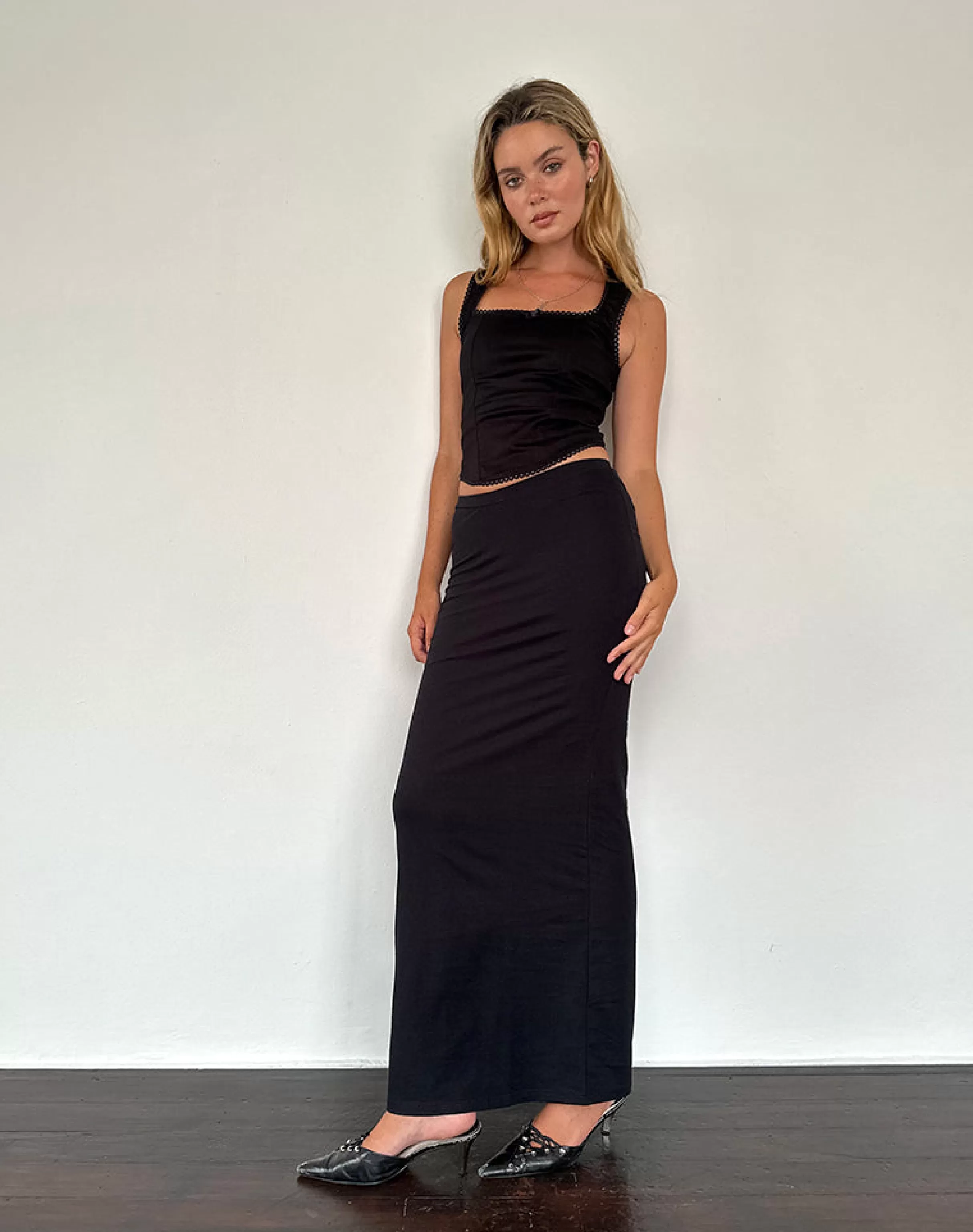 Cheap Sunadia V Maxi Skirt In Black Lycra BASICS | BODYCON SKIRTS