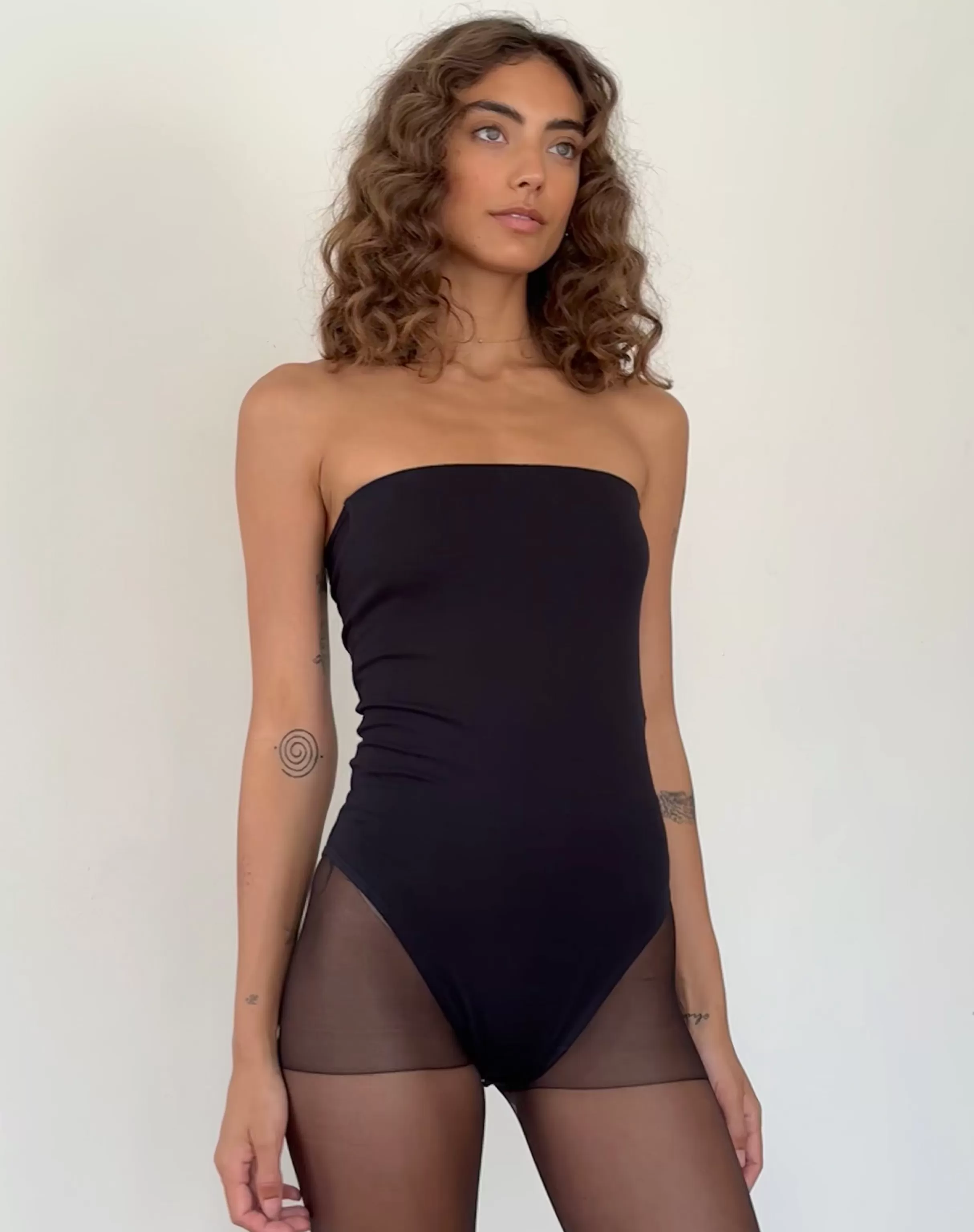 Fashion Taite Bandeau Bodysuit In Black Lycra BANDEAU TOPS