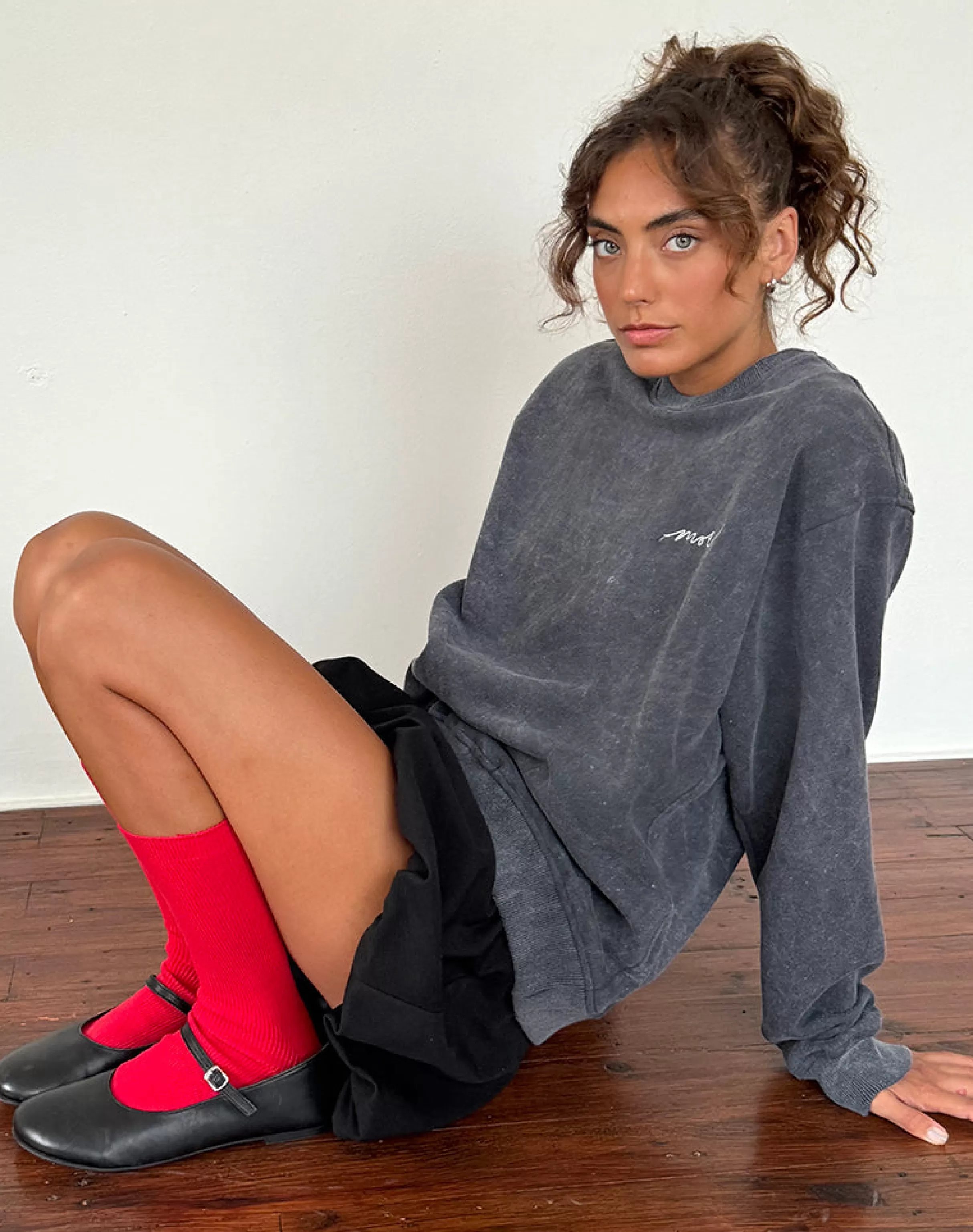 Best Sale Tillie Jumper In Black Wash With Off White 'MOTEL' Embroidery LOUNGEWEAR | CO-ORDS